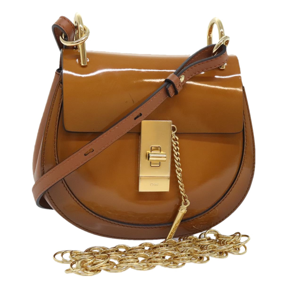 Chloe Drew Hand Bag Enamel 2way Brown Gold Auth am6981