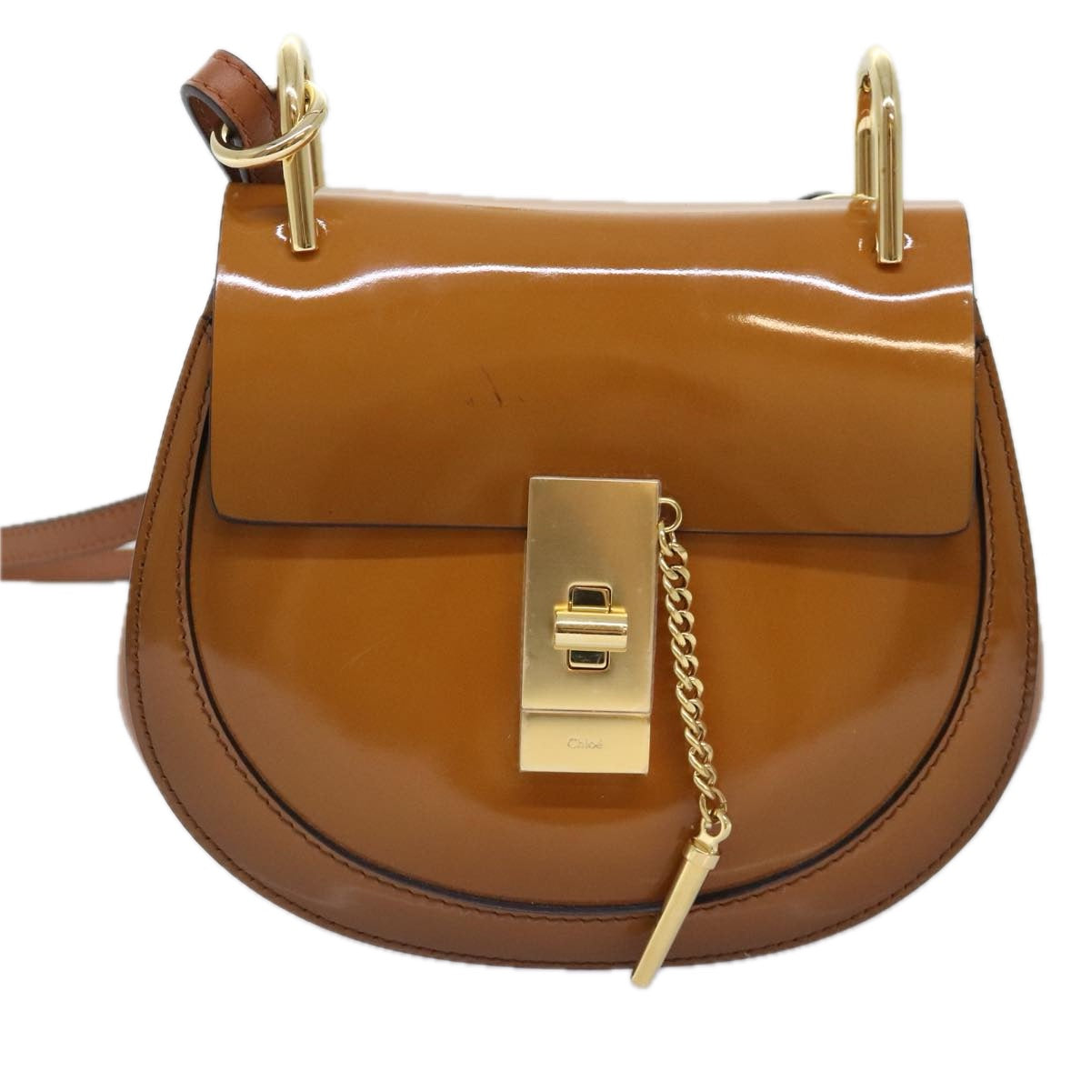 Chloe Drew Hand Bag Enamel 2way Brown Gold Auth am6981