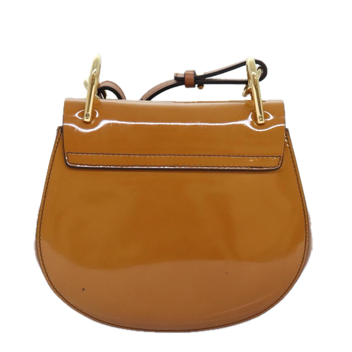 Chloe Drew Hand Bag Enamel 2way Brown Gold Auth am6981 - 0