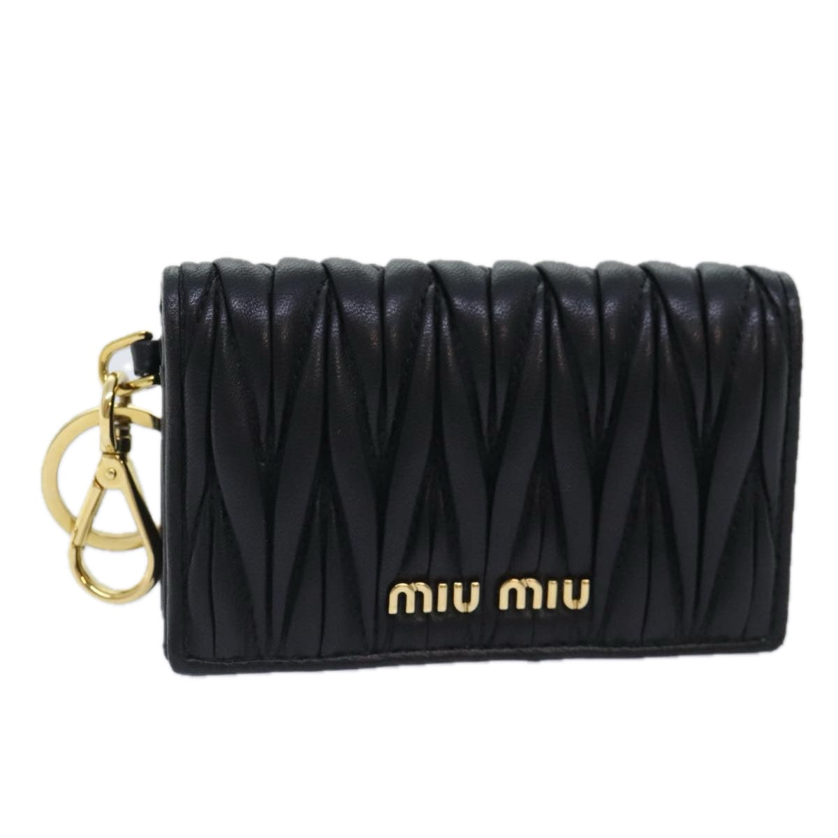 Miu Miu Matelasse Card Case Leather Black Gold Auth am6988