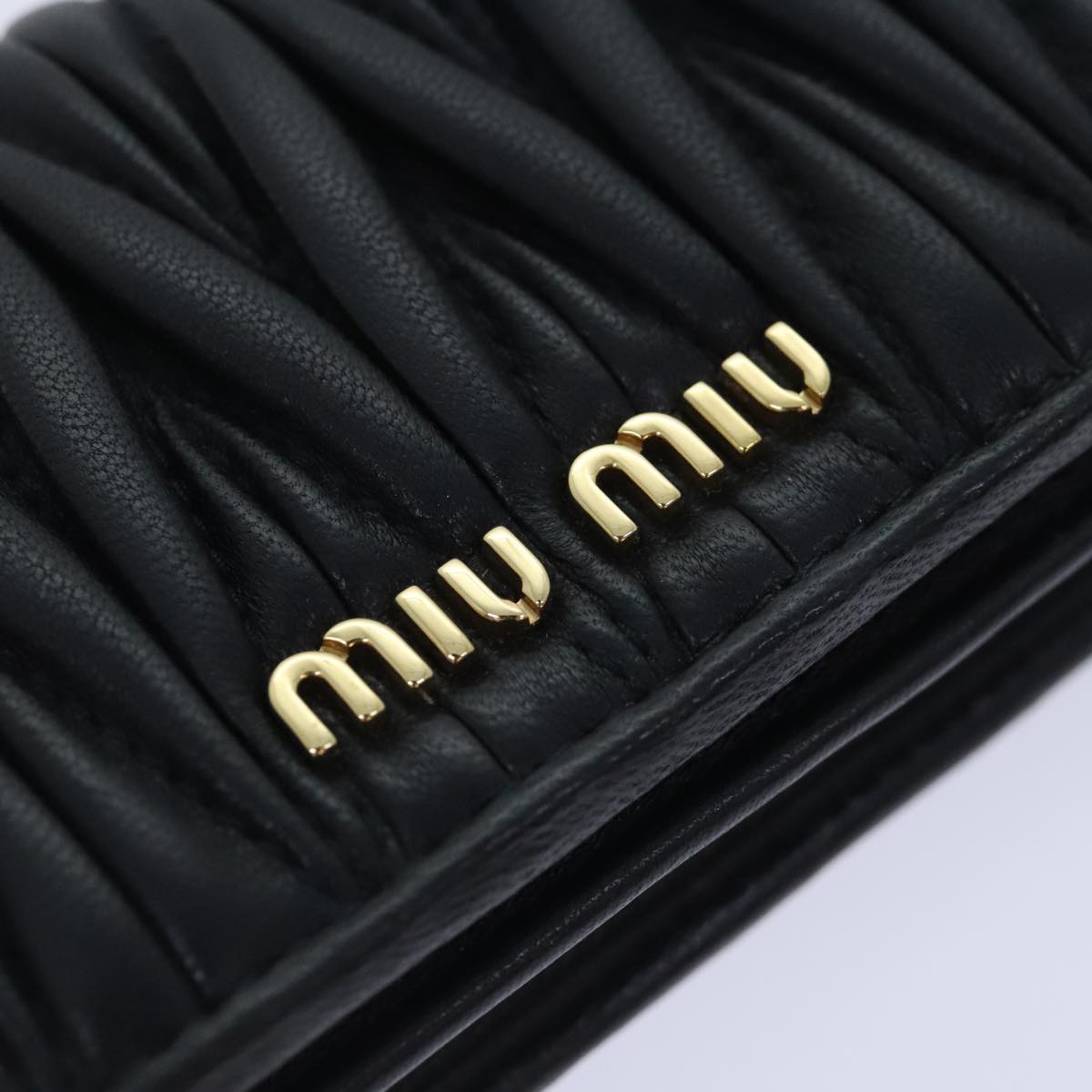 Miu Miu Matelasse Card Case Leather Black Gold Auth am6988