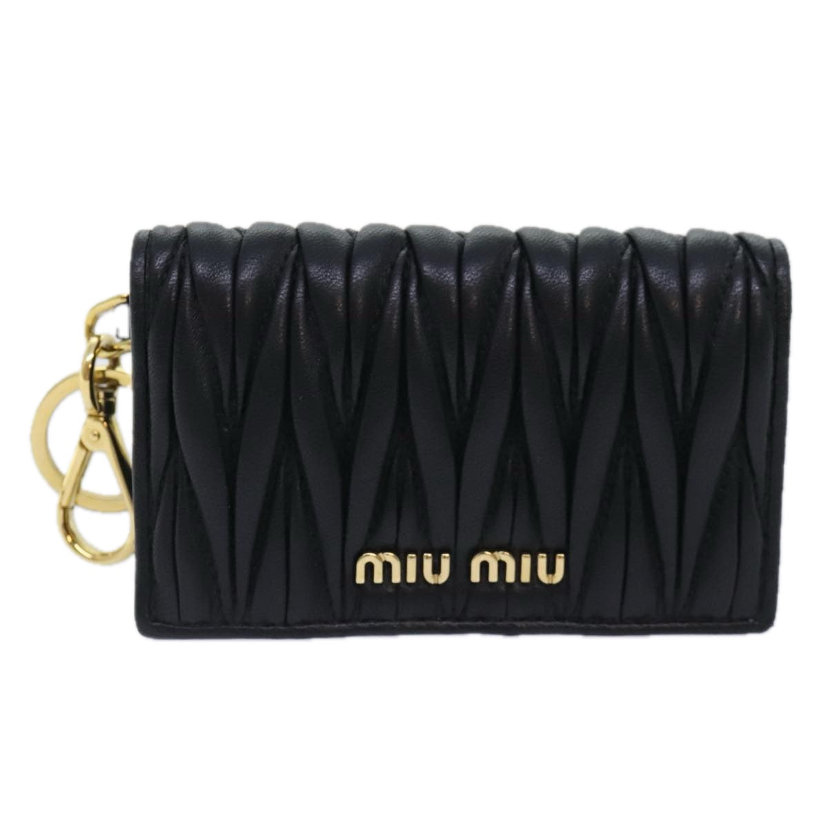 Miu Miu Matelasse Card Case Leather Black Gold Auth am6988