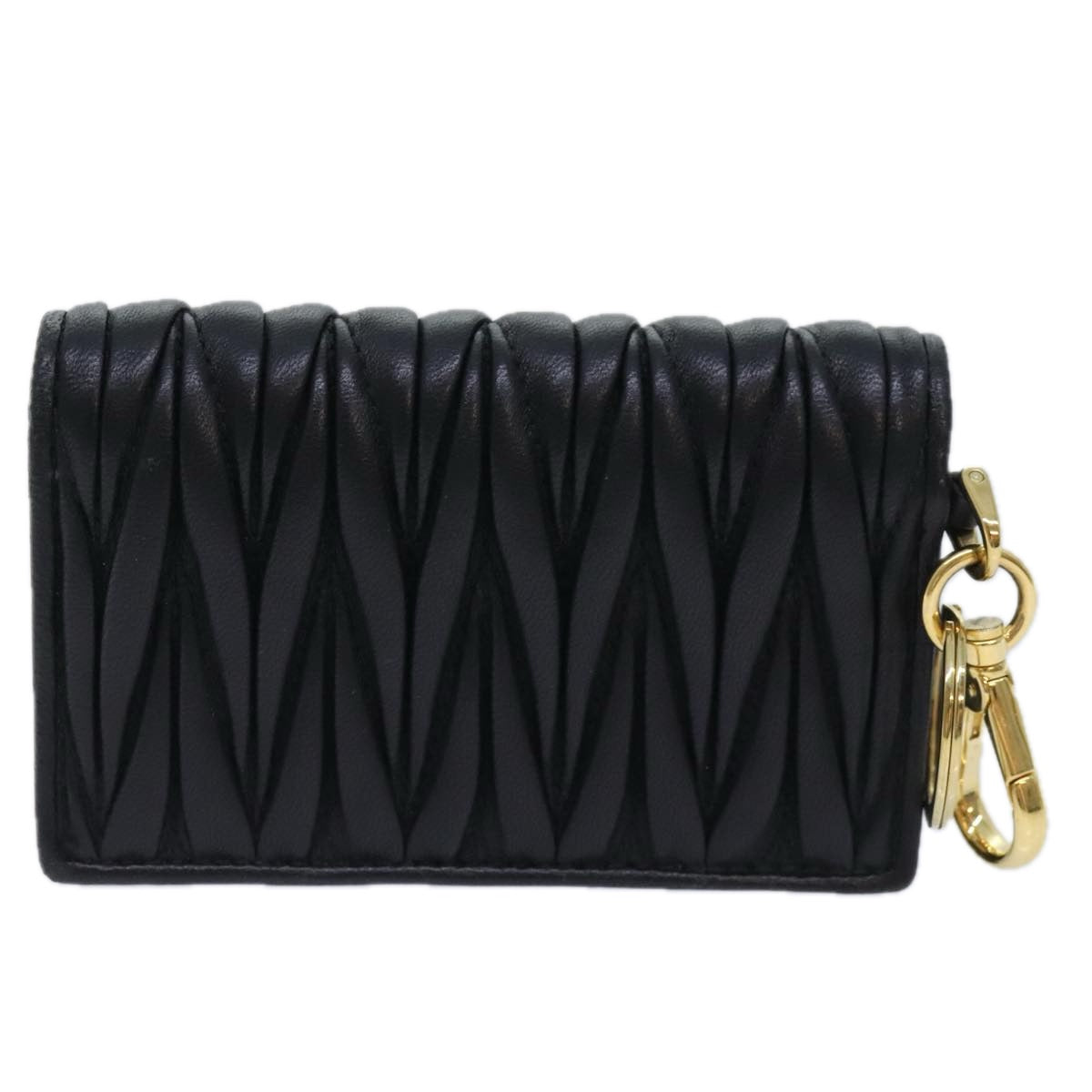 Miu Miu Matelasse Card Case Leather Black Gold Auth am6988 - 0