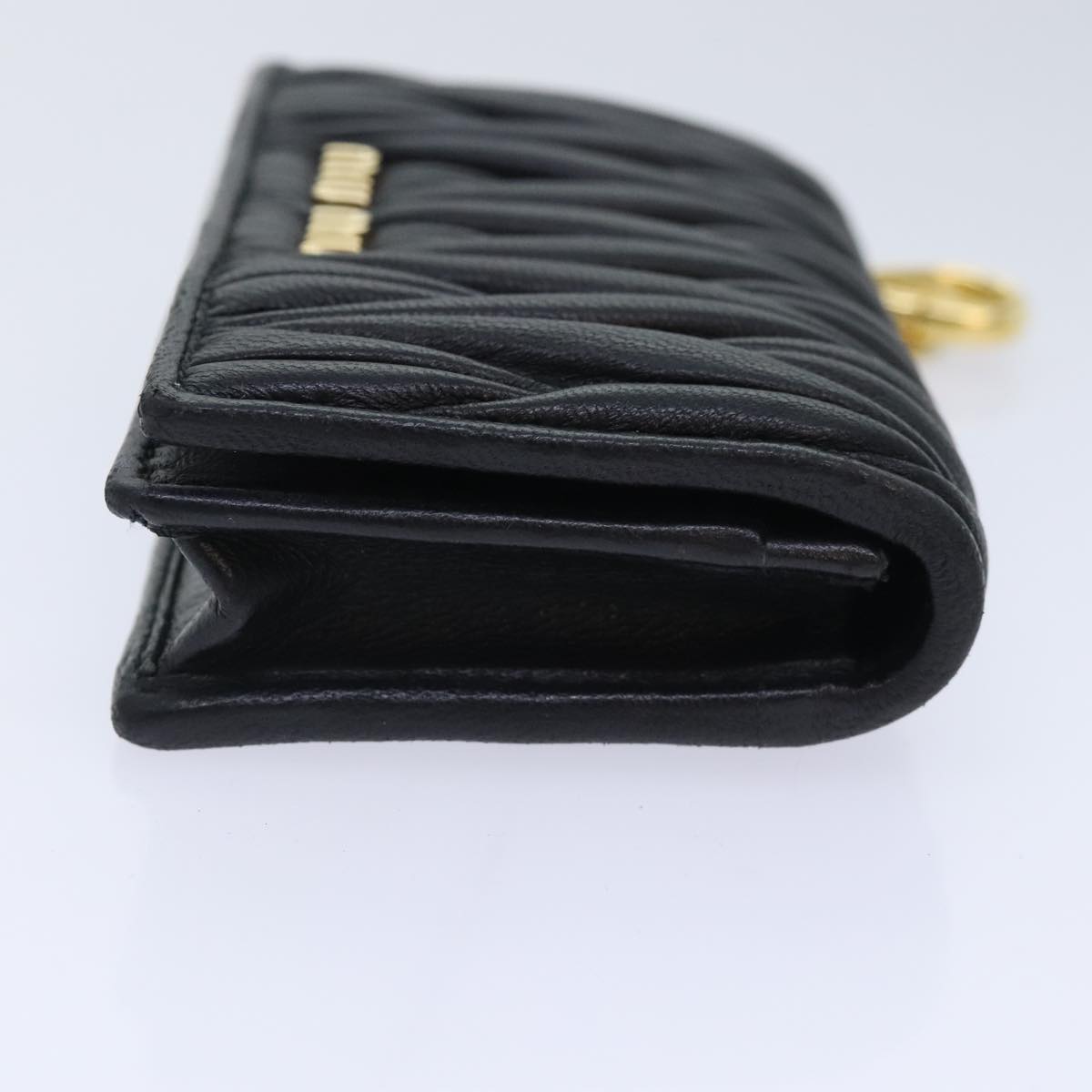 Miu Miu Matelasse Card Case Leather Black Gold Auth am6988