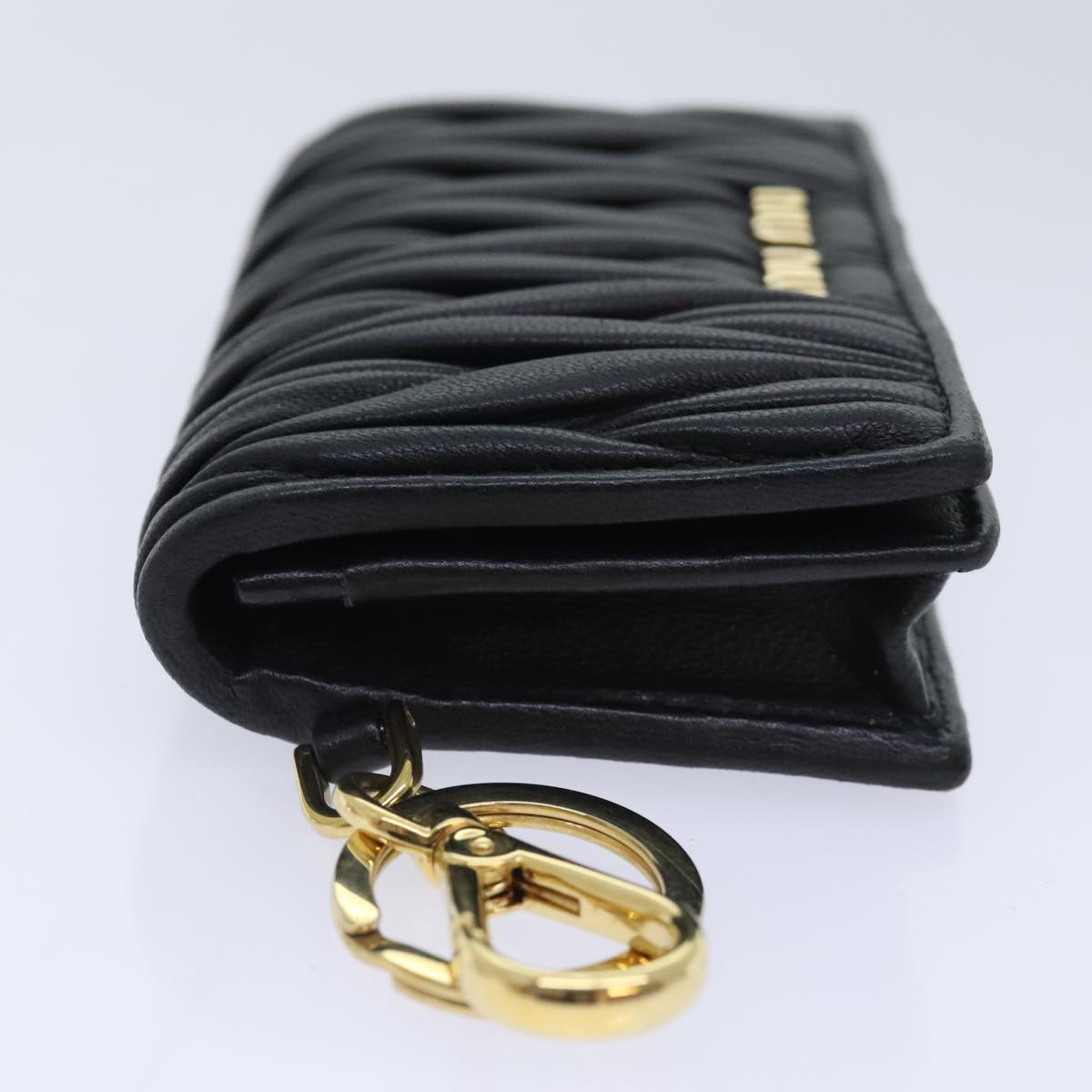 Miu Miu Matelasse Card Case Leather Black Gold Auth am6988