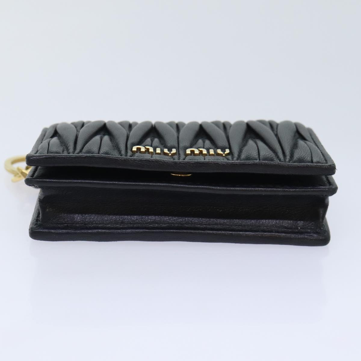 Miu Miu Matelasse Card Case Leather Black Gold Auth am6988