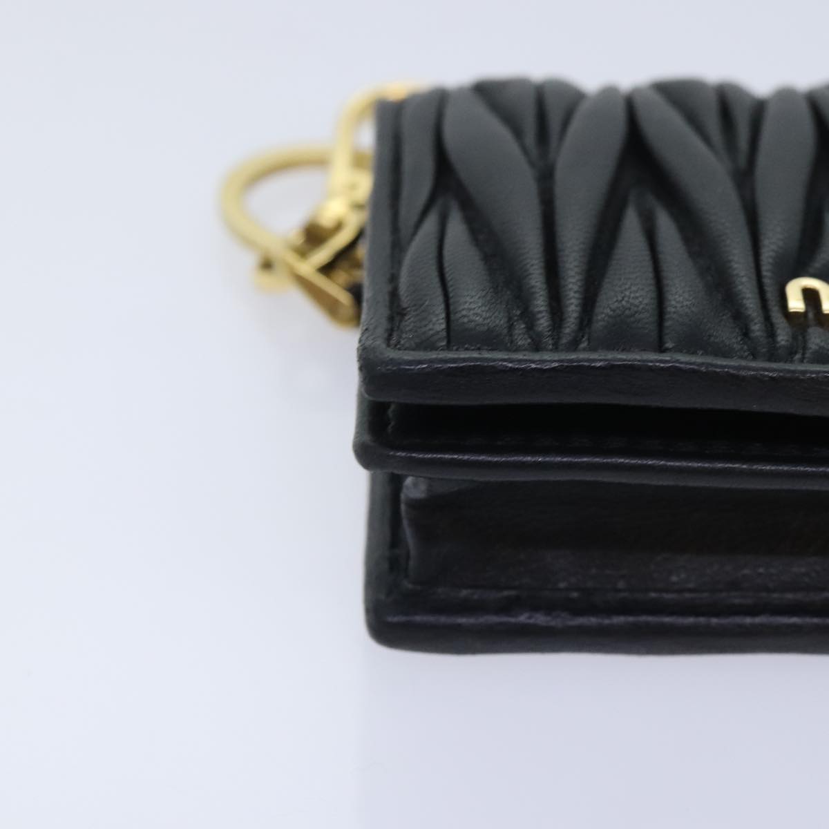 Miu Miu Matelasse Card Case Leather Black Gold Auth am6988