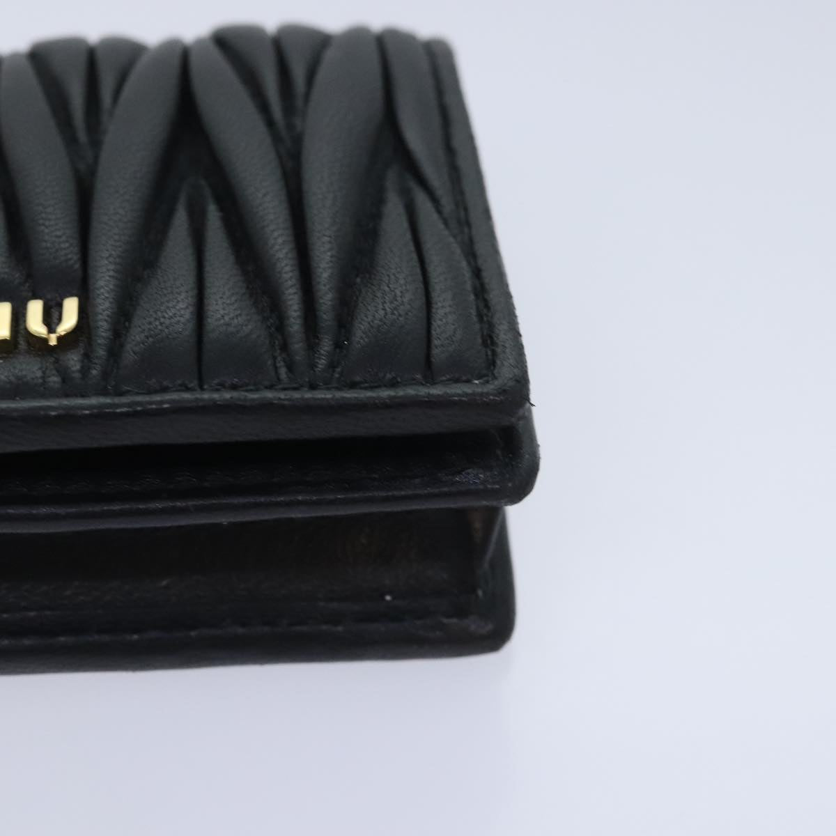 Miu Miu Matelasse Card Case Leather Black Gold Auth am6988