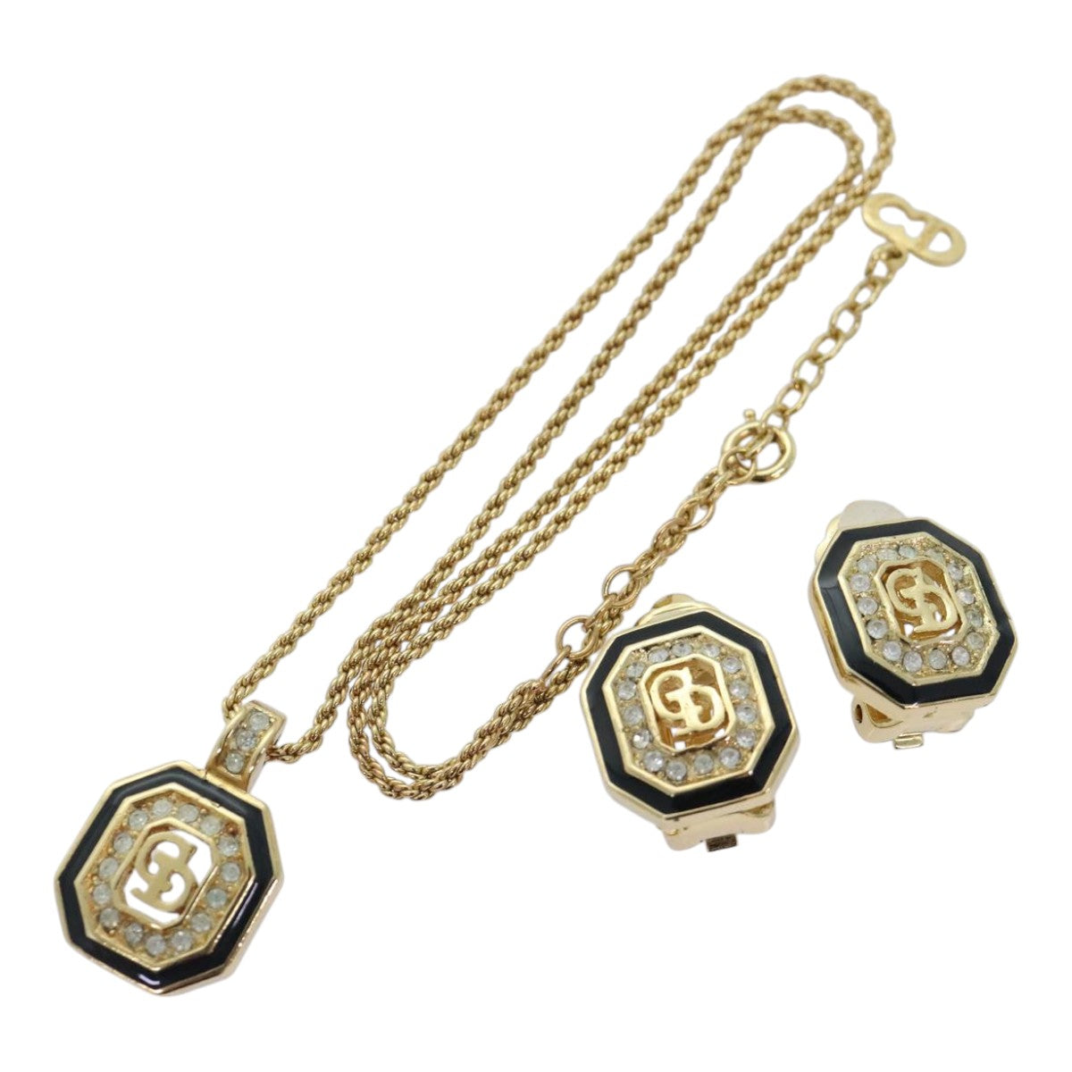 Christian Dior Necklace metal set Gold Tone Auth am6998