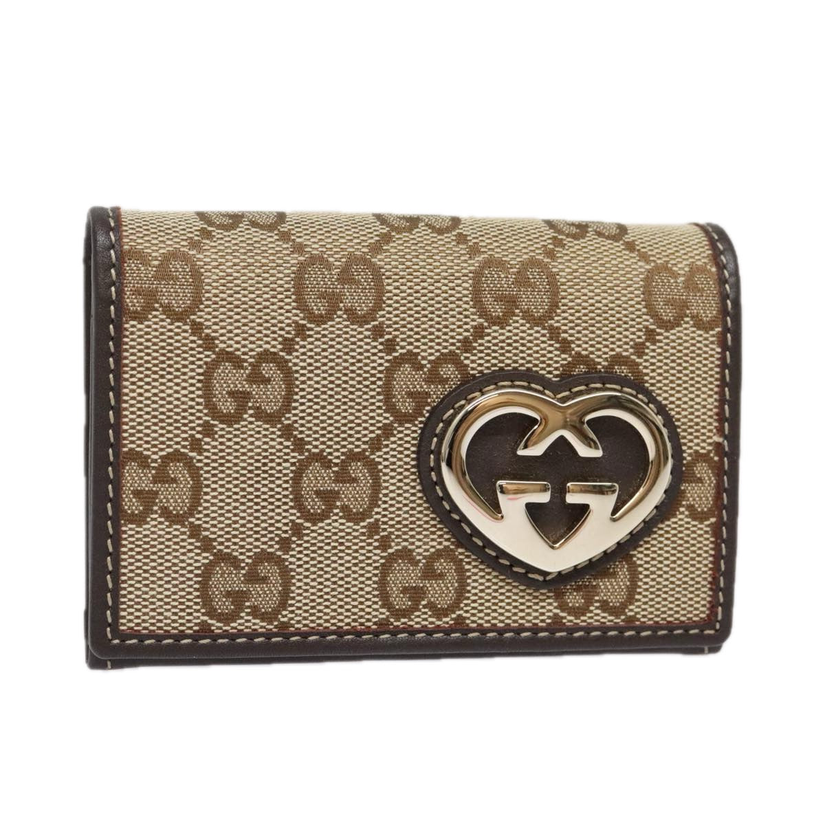 GUCCI GG Canvas Lovely Card Case Beige Gold 245730 Auth am7000