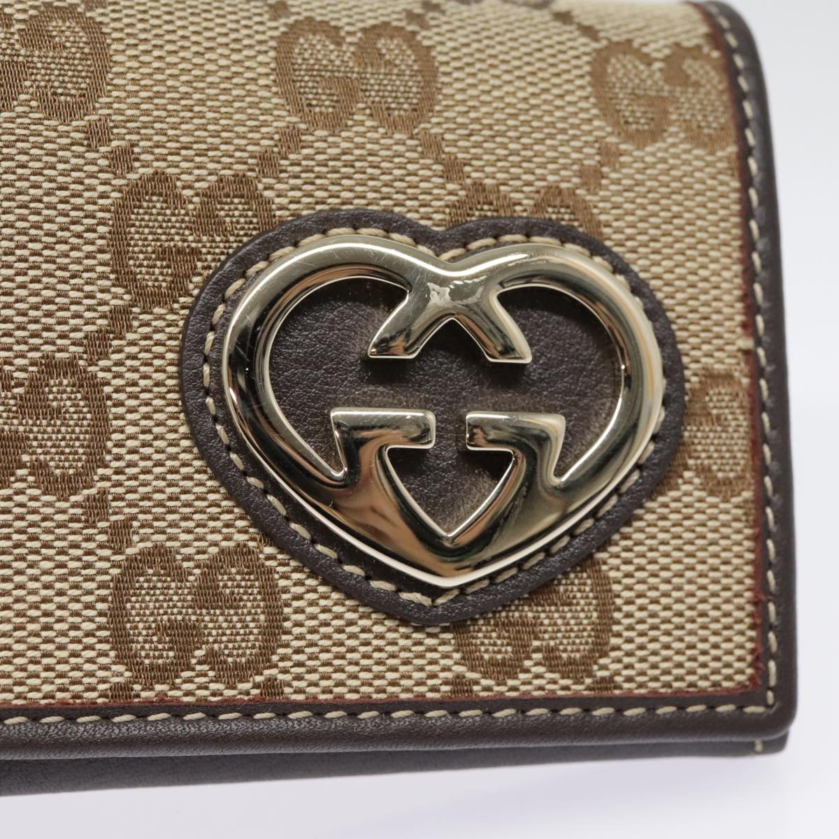 GUCCI GG Canvas Lovely Card Case Beige Gold 245730 Auth am7000