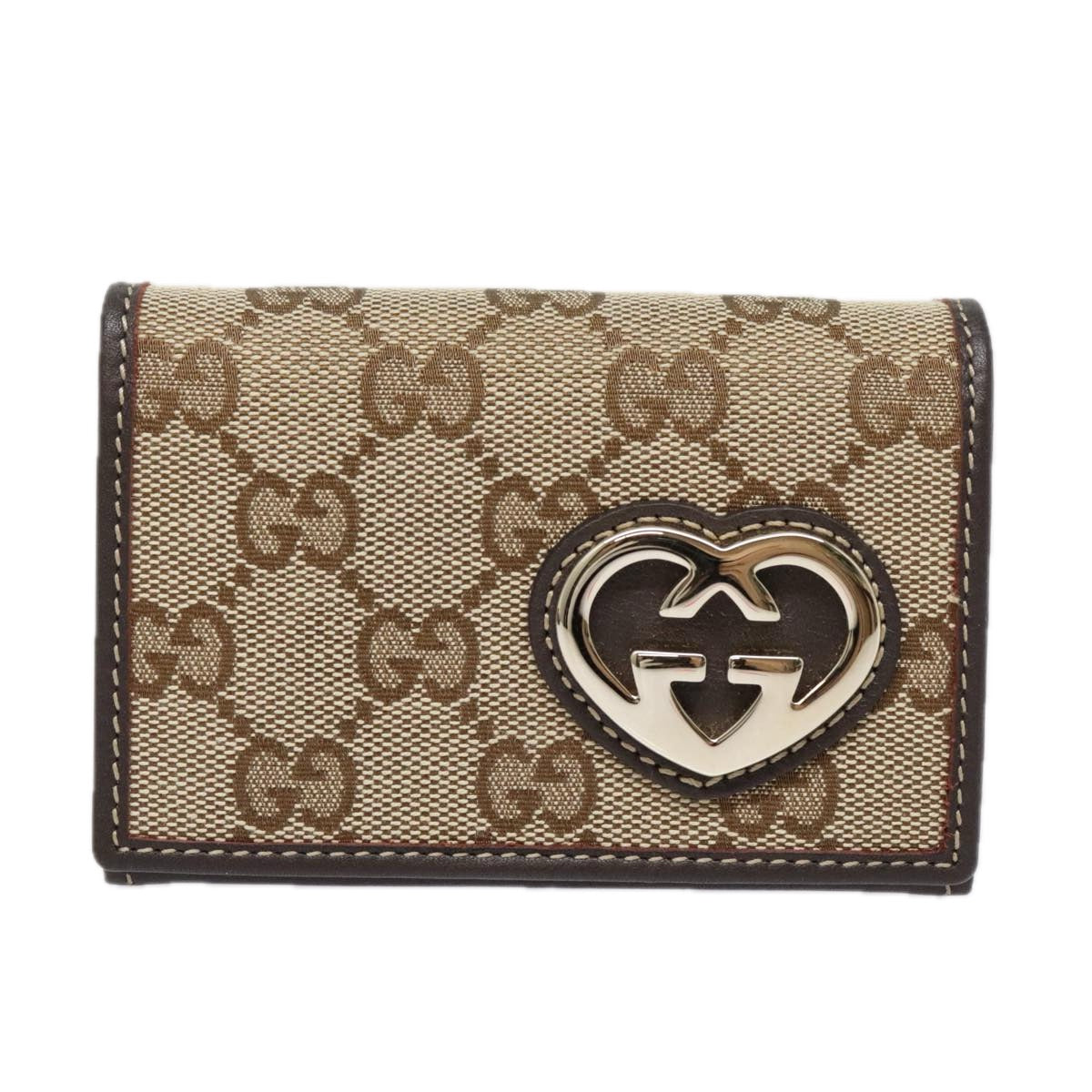 GUCCI GG Canvas Lovely Card Case Beige Gold 245730 Auth am7000