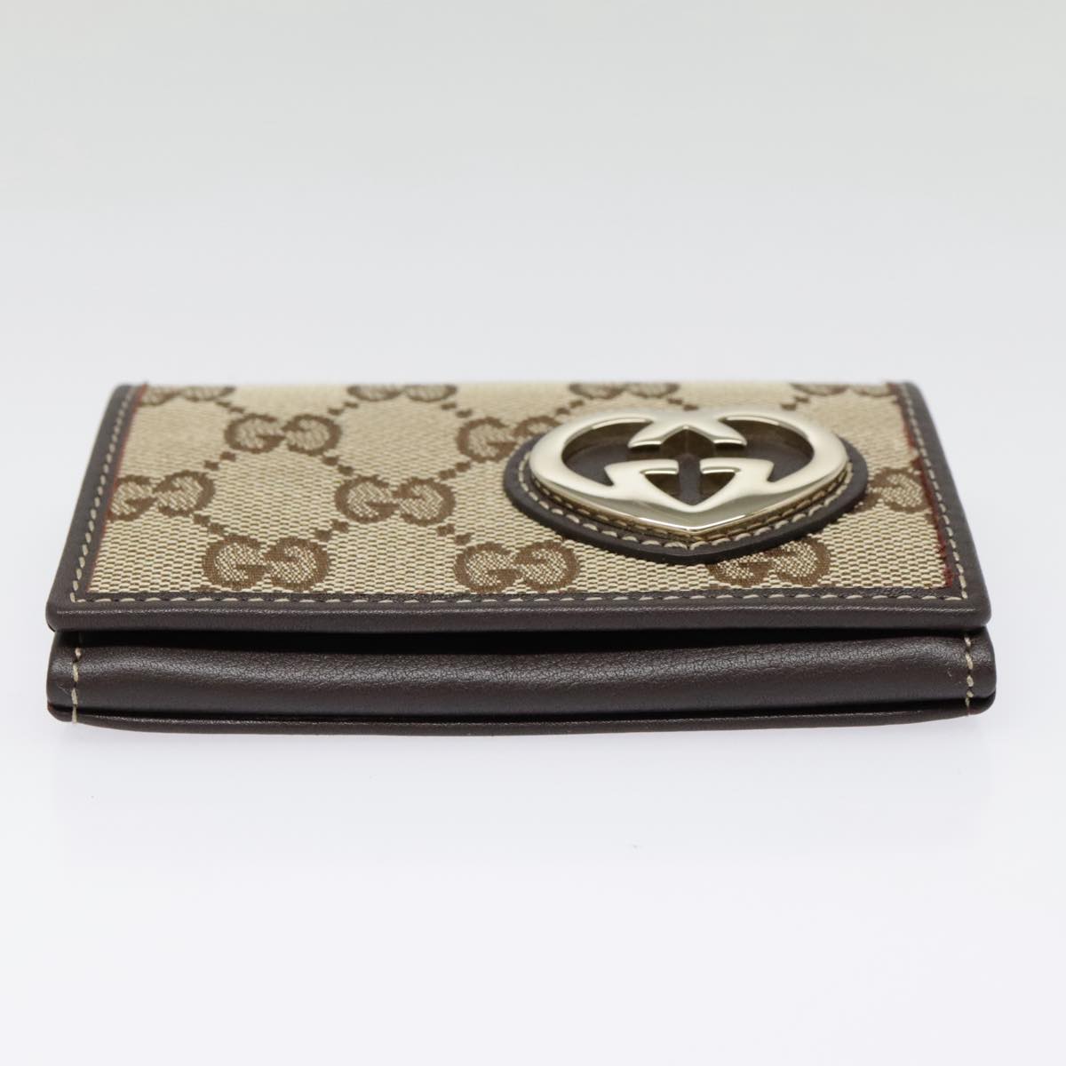 GUCCI GG Canvas Lovely Card Case Beige Gold 245730 Auth am7000