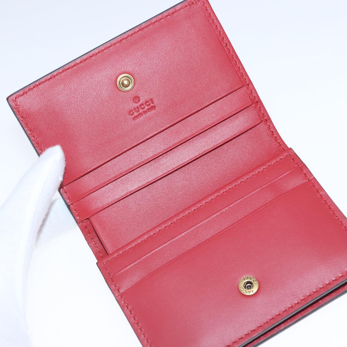 GUCCI GG Supreme Cherry Wallet PVC Leather Beige Red 476050 Auth am7021