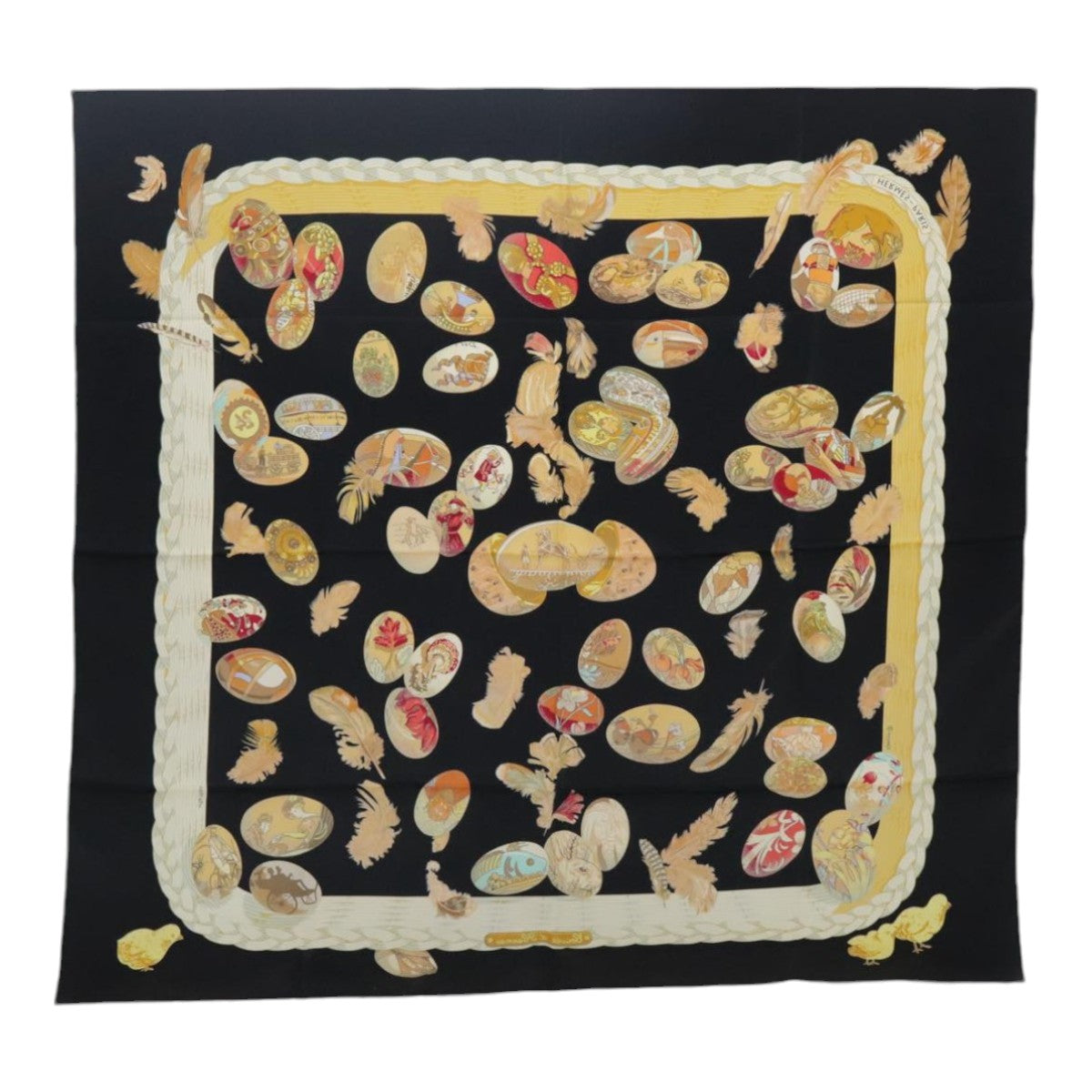 HERMES Carre 90 Scarf ""COUVEE D’ HERMES"" Silk Black Auth am7023 - 0