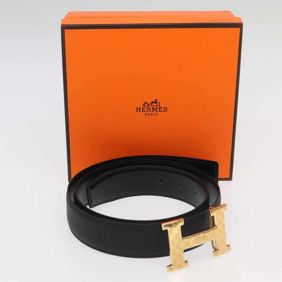 HERMES Constance belt Belt Leather 42.9"""""""" Black Gold Auth am7024AM