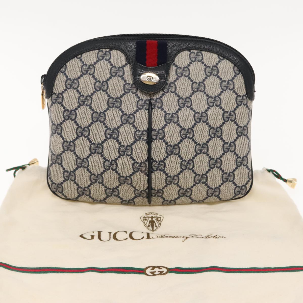 GUCCI GG Supreme Sherry Line Shoulder Bag PVC Navy Gold 904 02 047 Auth am7025