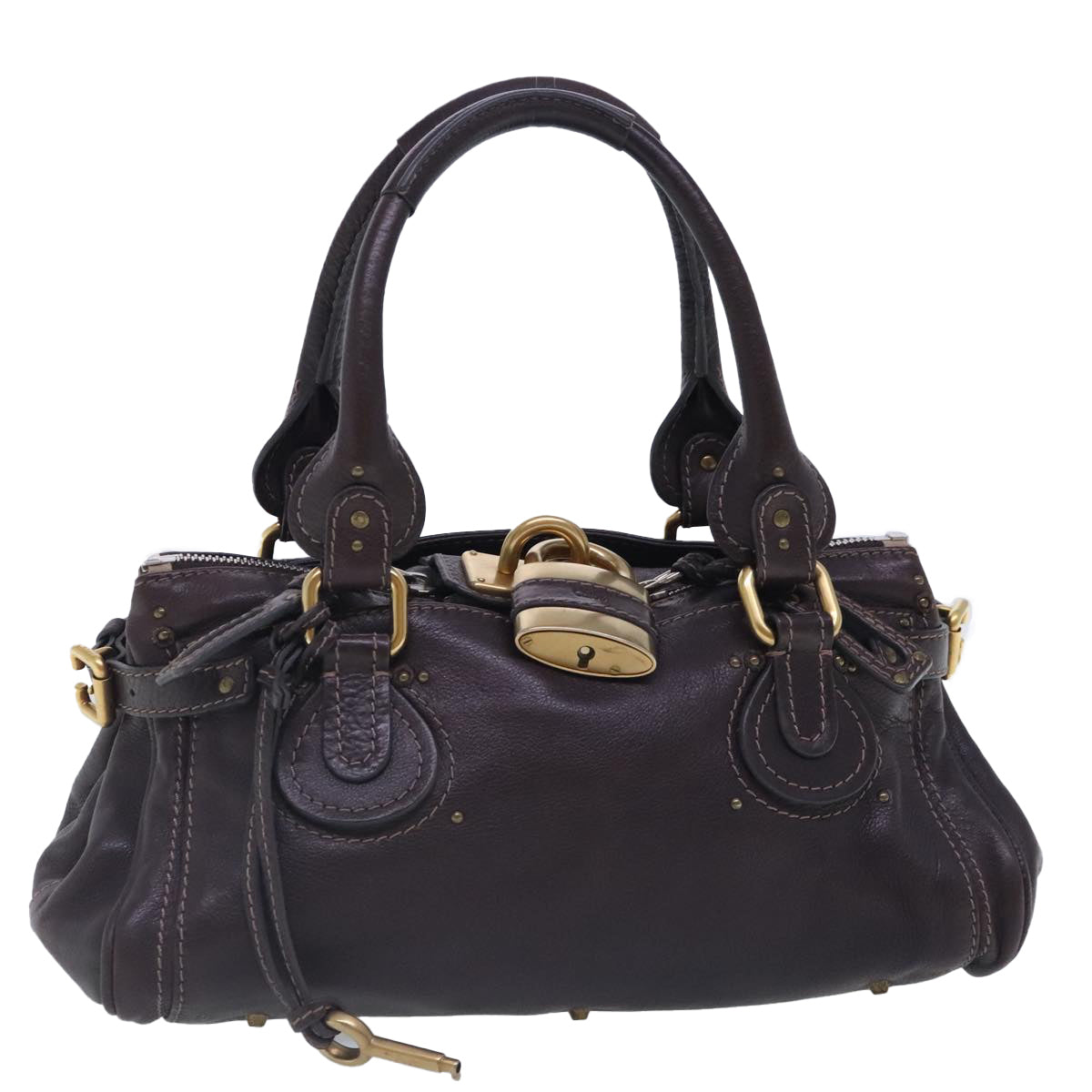 Chloe Paddington Hand Bag Leather Brown Gold Auth am7032