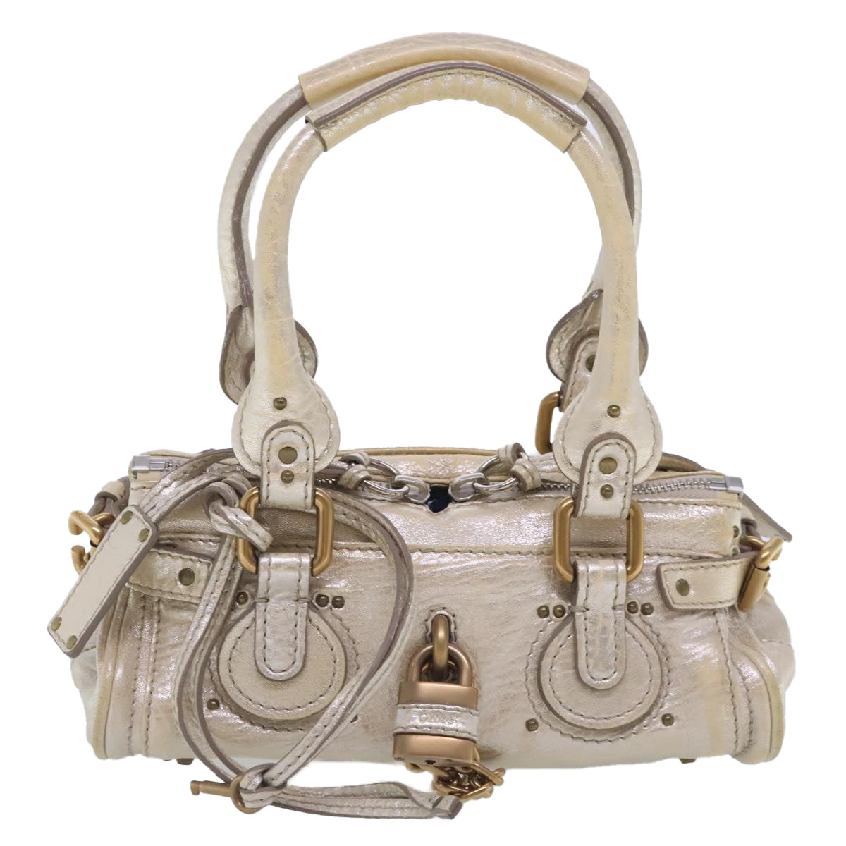 Chloe Paddington Hand Bag Leather Gold Tone Gold Silver Auth am7033