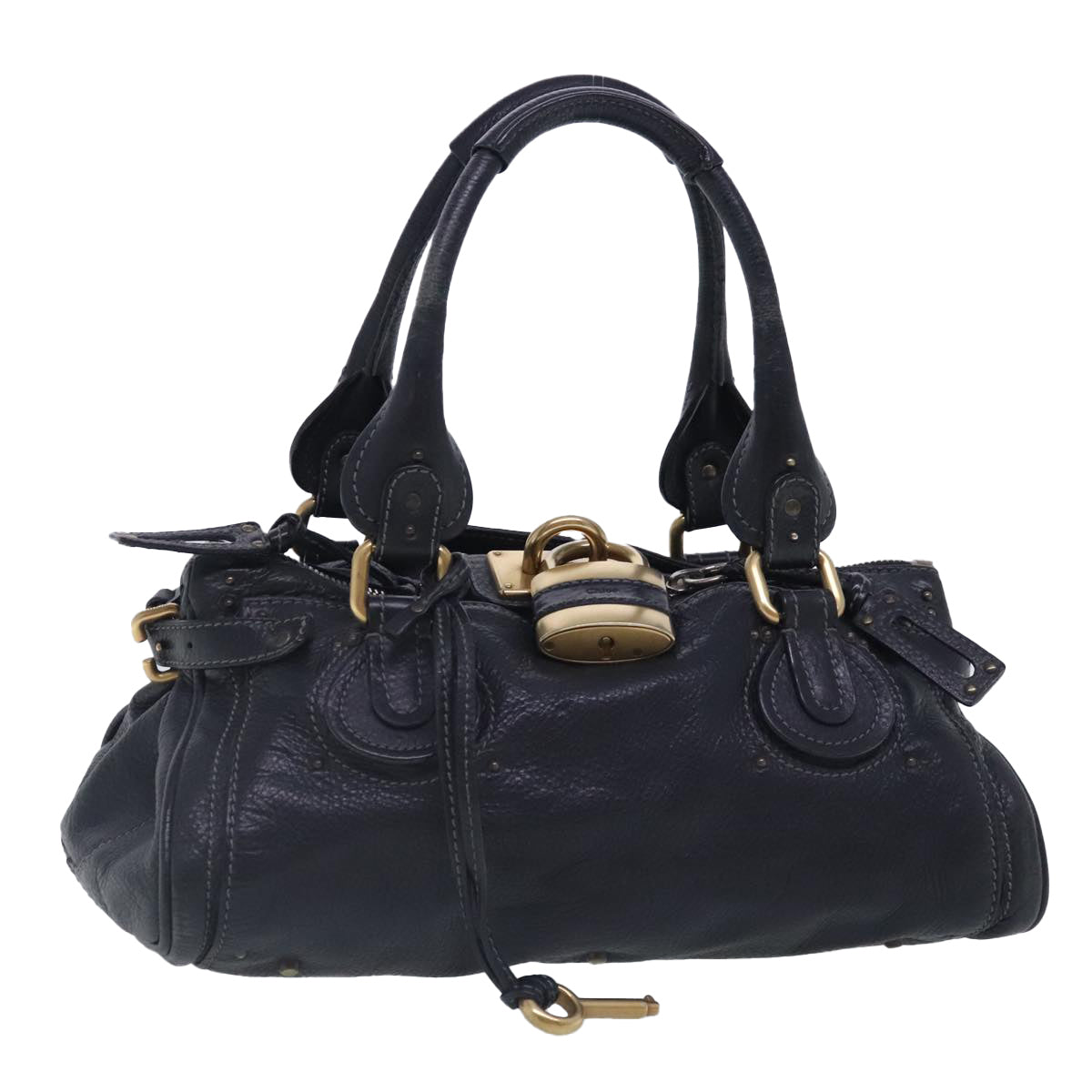 Chloe Paddington Hand Bag Leather Black Gold Silver Auth am7034