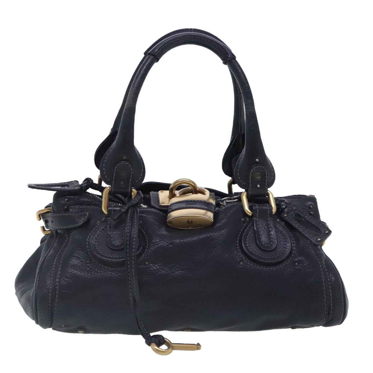 Chloe Paddington Hand Bag Leather Black Gold Silver Auth am7034