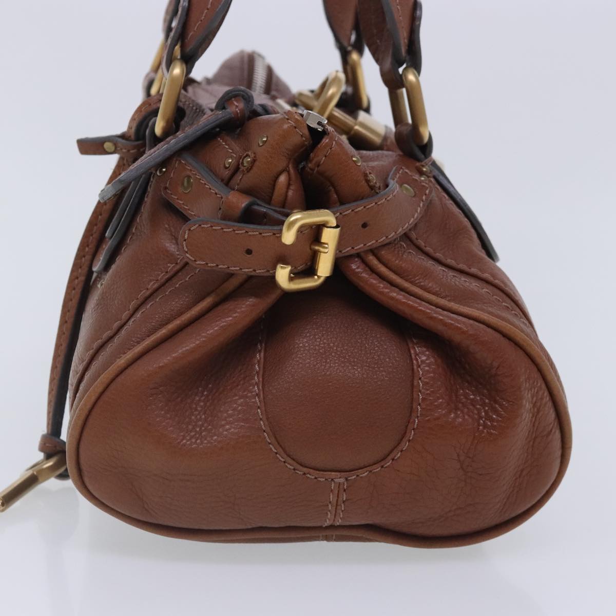 Chloe Paddington Hand Bag Leather Brown Gold Silver Auth am7036