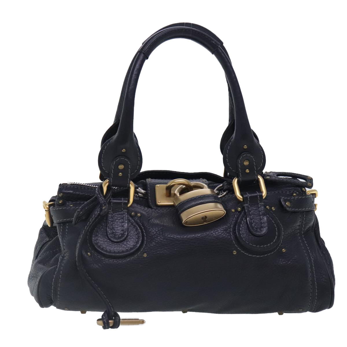 Chloe Paddington Hand Bag Leather Black Gold Silver Auth am7037 - 0