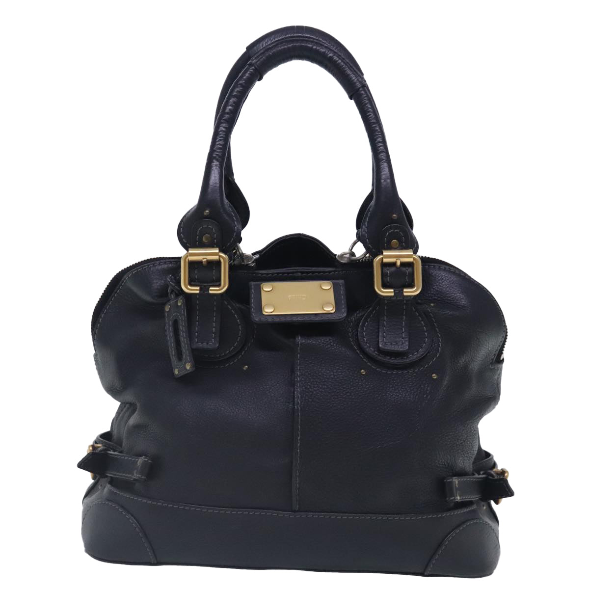 Chloe Paddington Hand Bag Leather Black Gold Silver Auth am7040 - 0