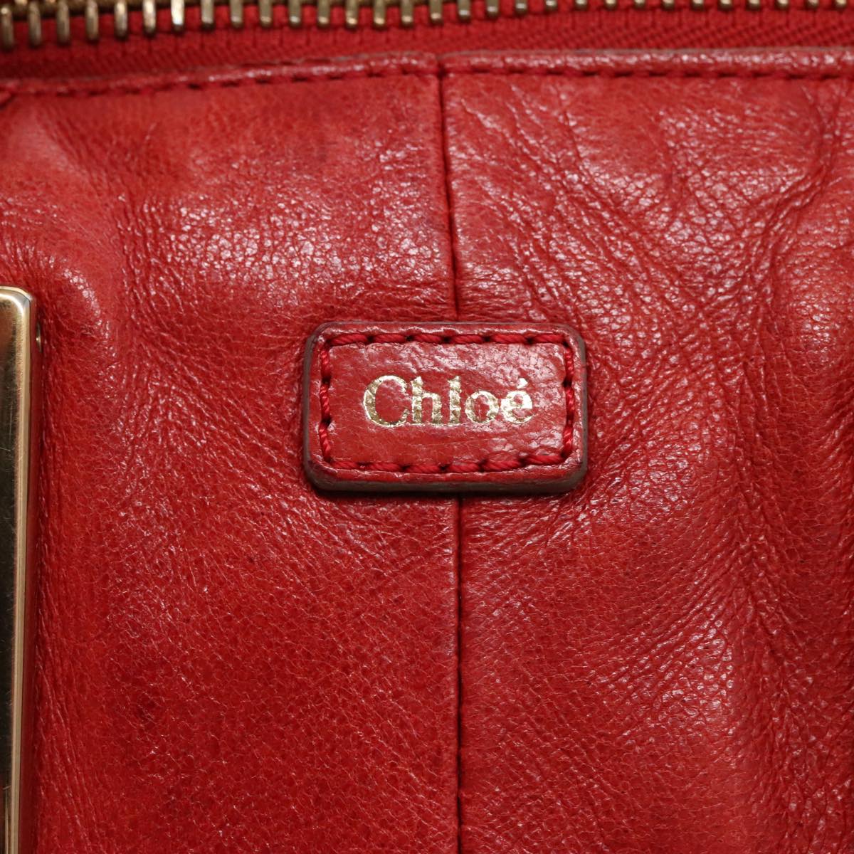 Chloe Etel Hand Bag Leather 2way Red Gold Auth am7041