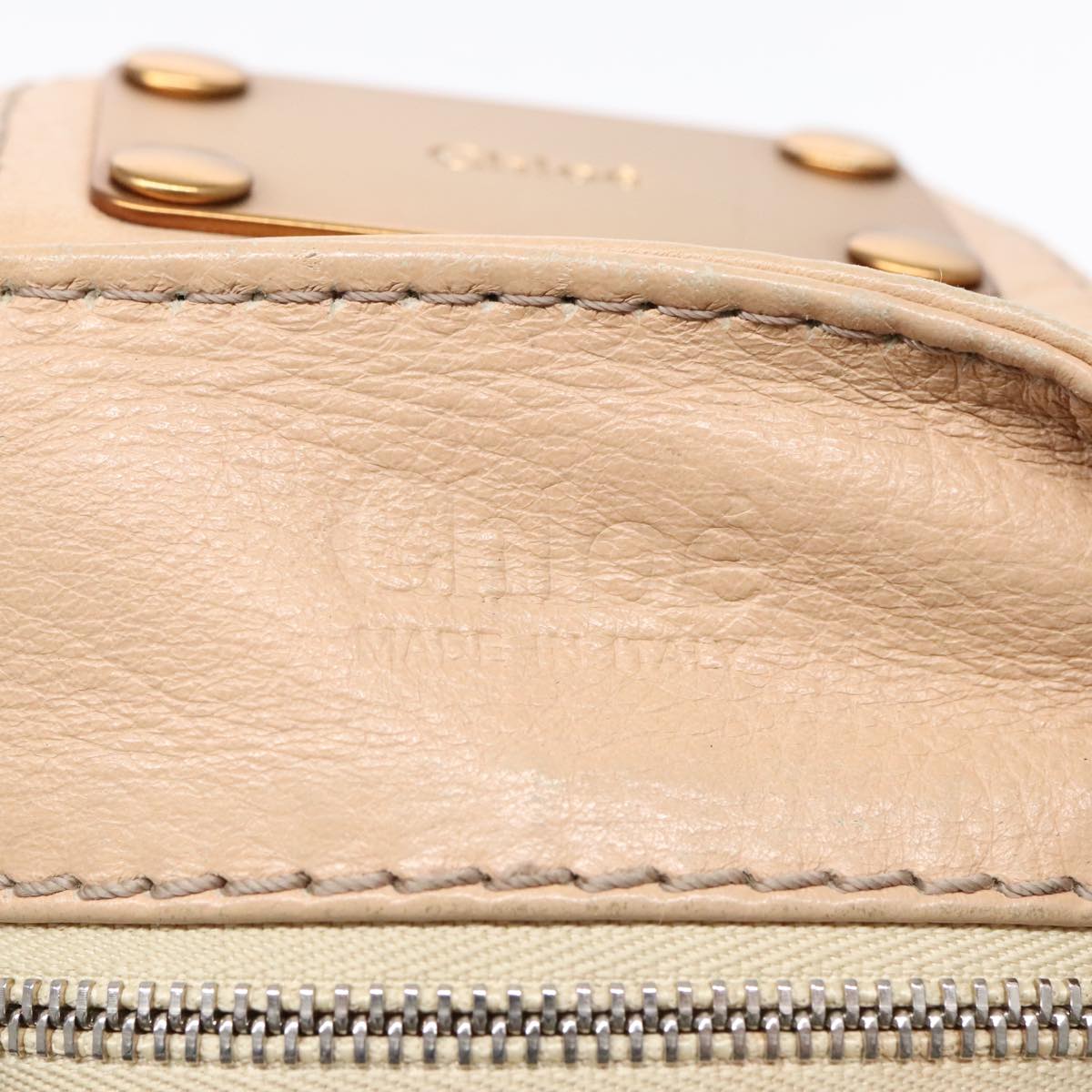 Chloe Paddington Hand Bag Leather Beige Gold Silver Auth am7043