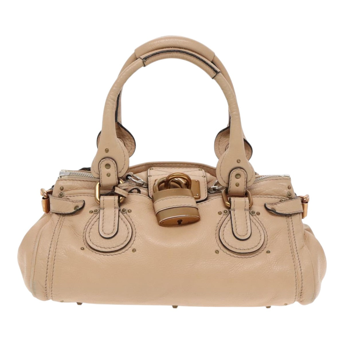 Chloe Paddington Hand Bag Leather Beige Gold Silver Auth am7043