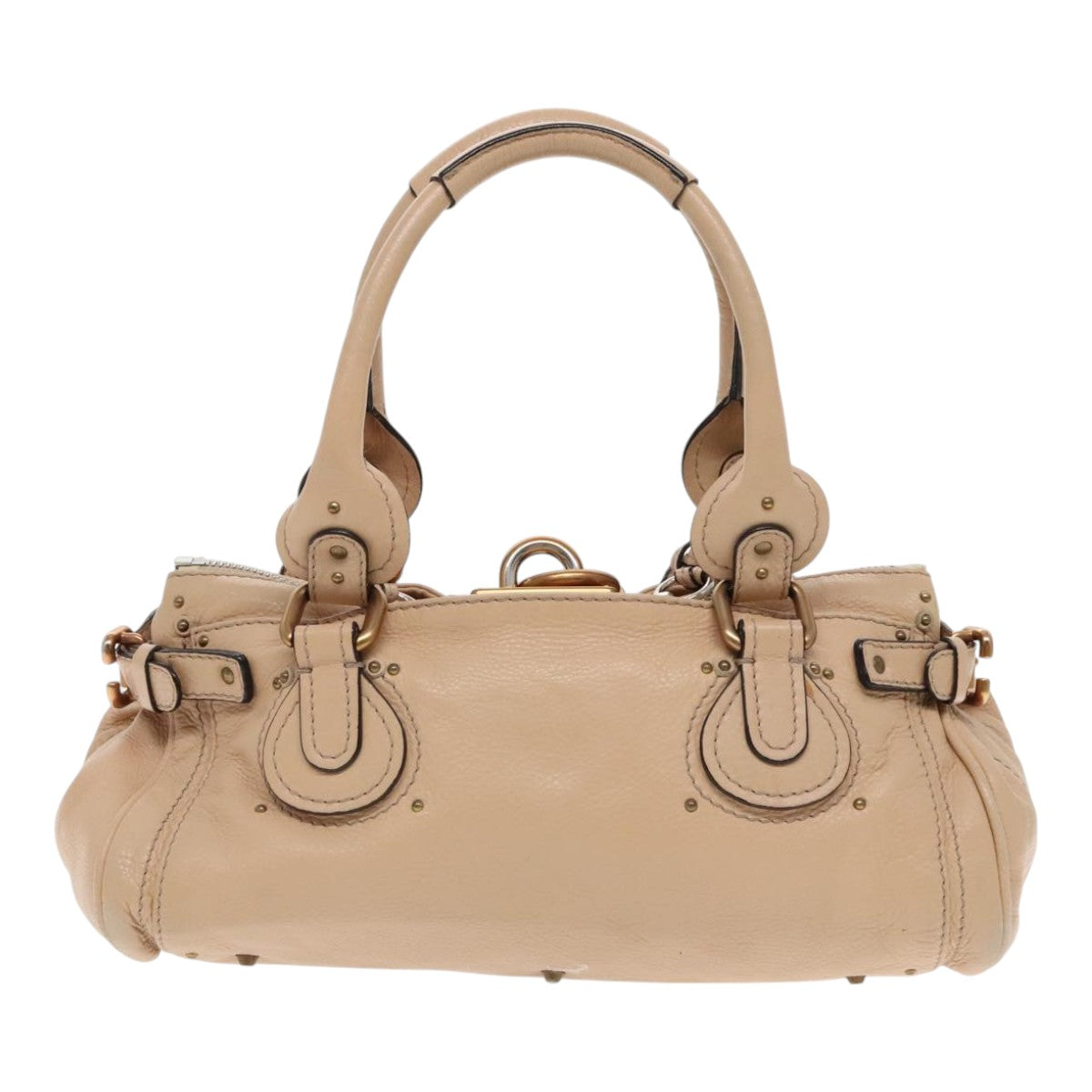 Chloe Paddington Hand Bag Leather Beige Gold Silver Auth am7043 - 0