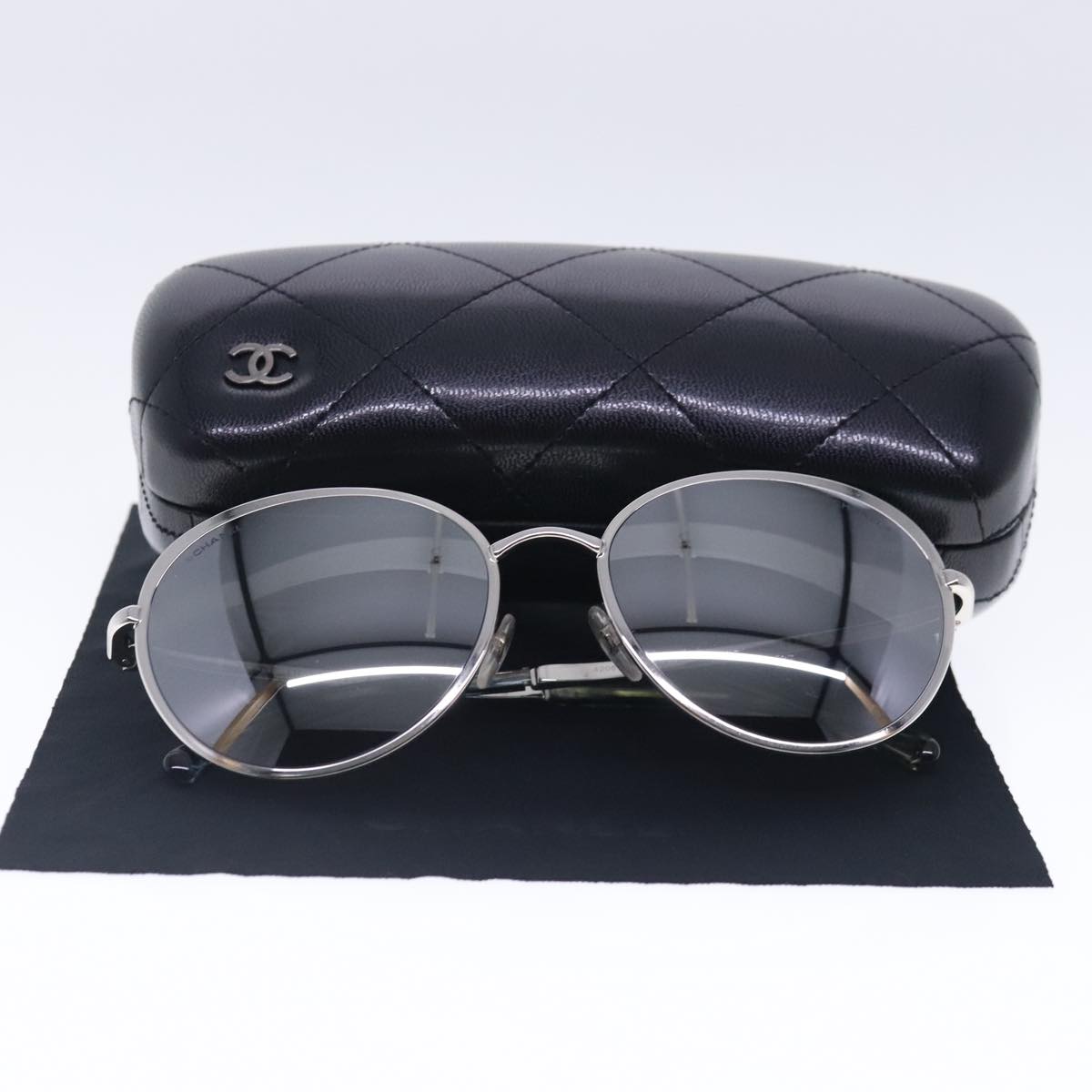 CHANEL Sunglasses metal Silver CC Auth am7050