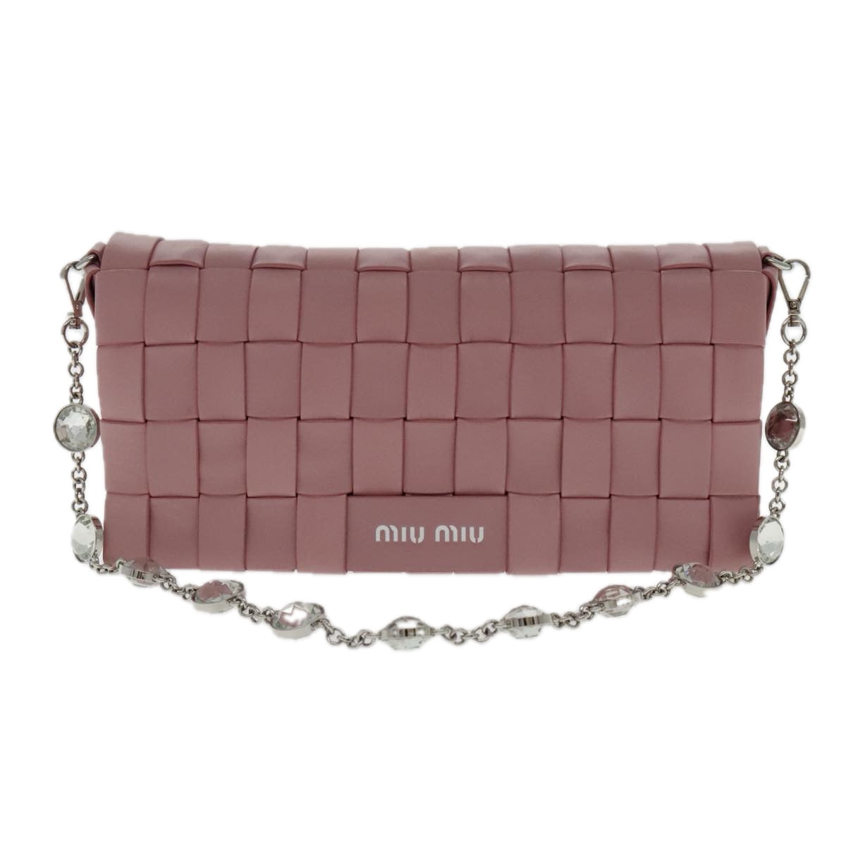 Miu Miu Shoulder Bag Leather Pink Silver 5BD177 Auth am7052A