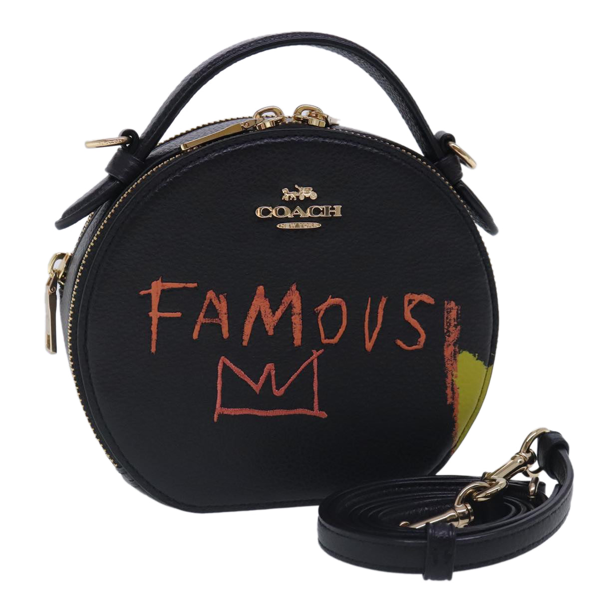 Coach Basquiat Collaboration Hand Bag Leather 2way Black Gold Auth am7056