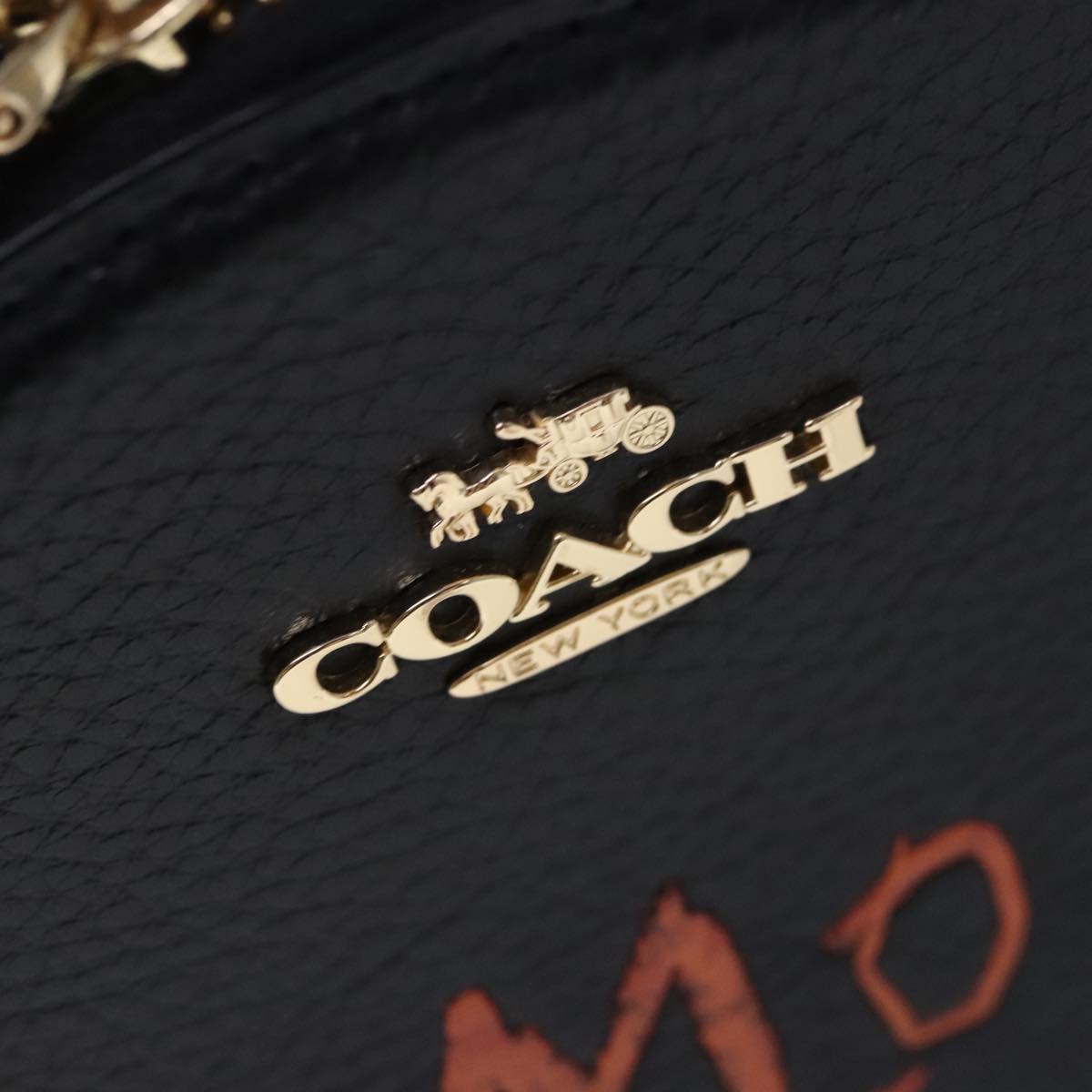 Coach Basquiat Collaboration Hand Bag Leather 2way Black Gold Auth am7056