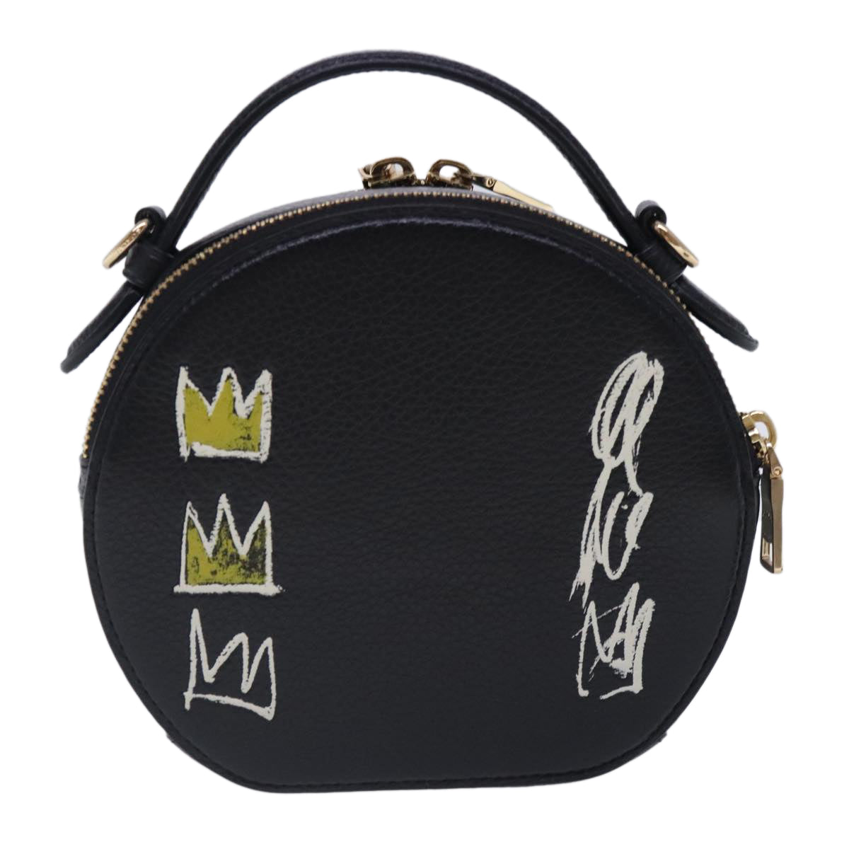 Coach Basquiat Collaboration Hand Bag Leather 2way Black Gold Auth am7056 - 0