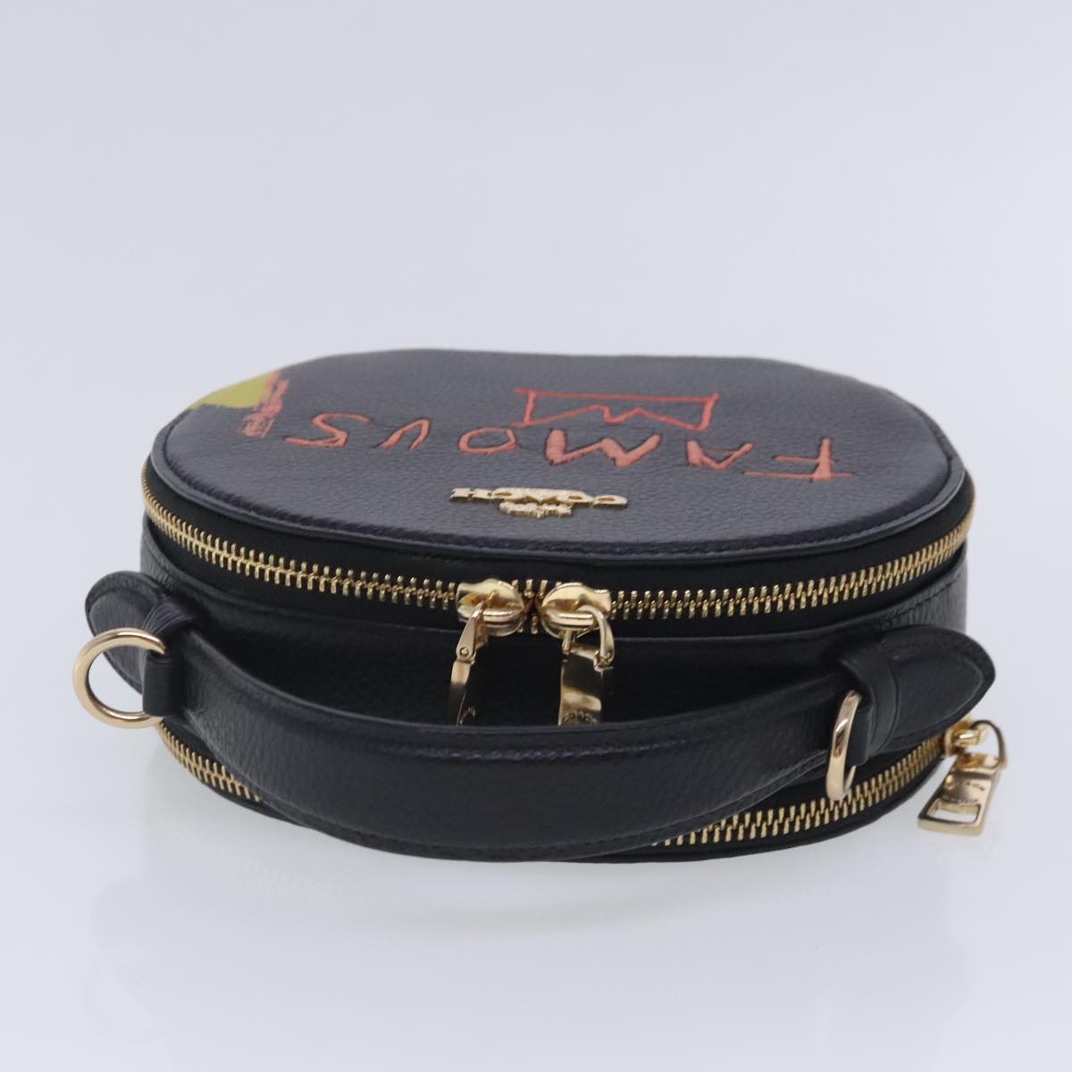 Coach Basquiat Collaboration Hand Bag Leather 2way Black Gold Auth am7056