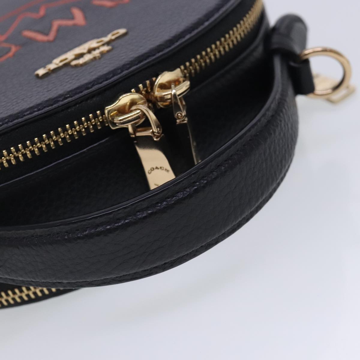 Coach Basquiat Collaboration Hand Bag Leather 2way Black Gold Auth am7056