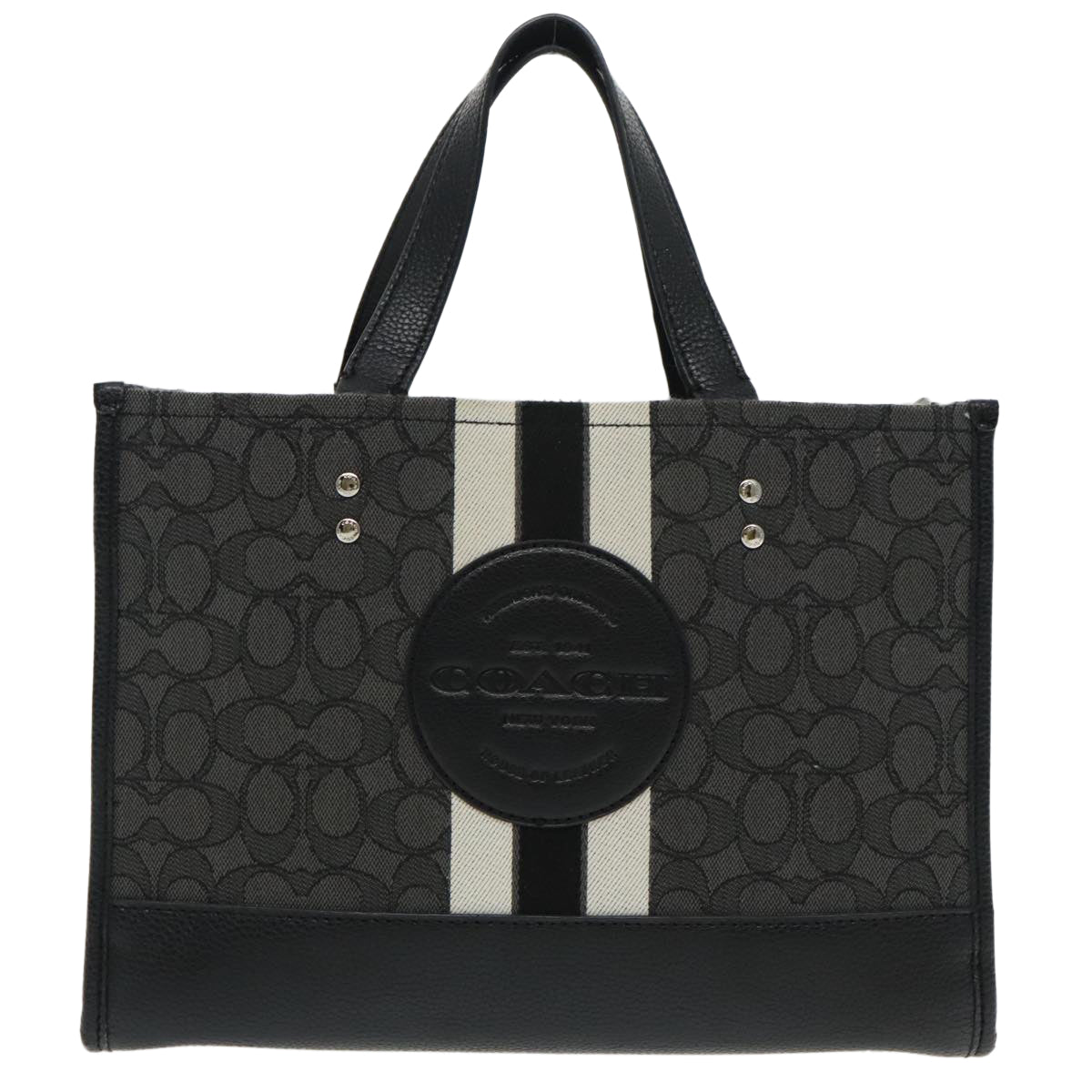 Coach Signature Tote Bag Canvas 2way Silver Black Auth am7058