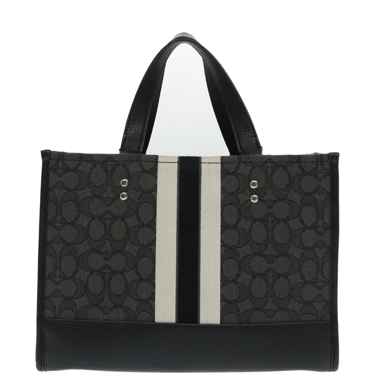 Coach Signature Tote Bag Canvas 2way Silver Black Auth am7058 - 0