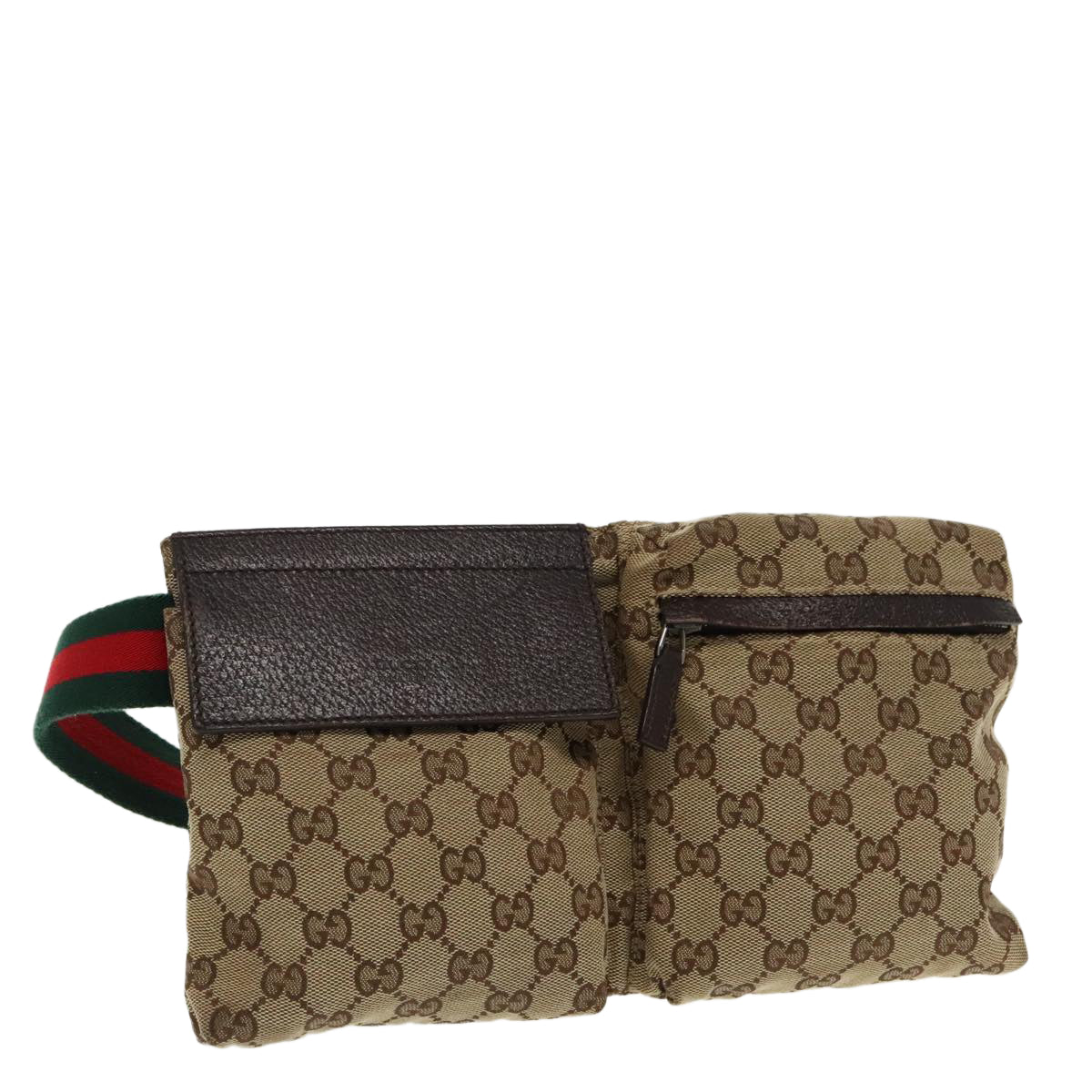 GUCCI GG Canvas Web Sherry Line Waist bag Beige Silver Red 28566 Auth am7060