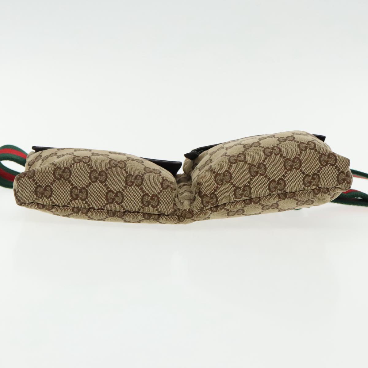 GUCCI GG Canvas Web Sherry Line Waist bag Beige Silver Red 28566 Auth am7060