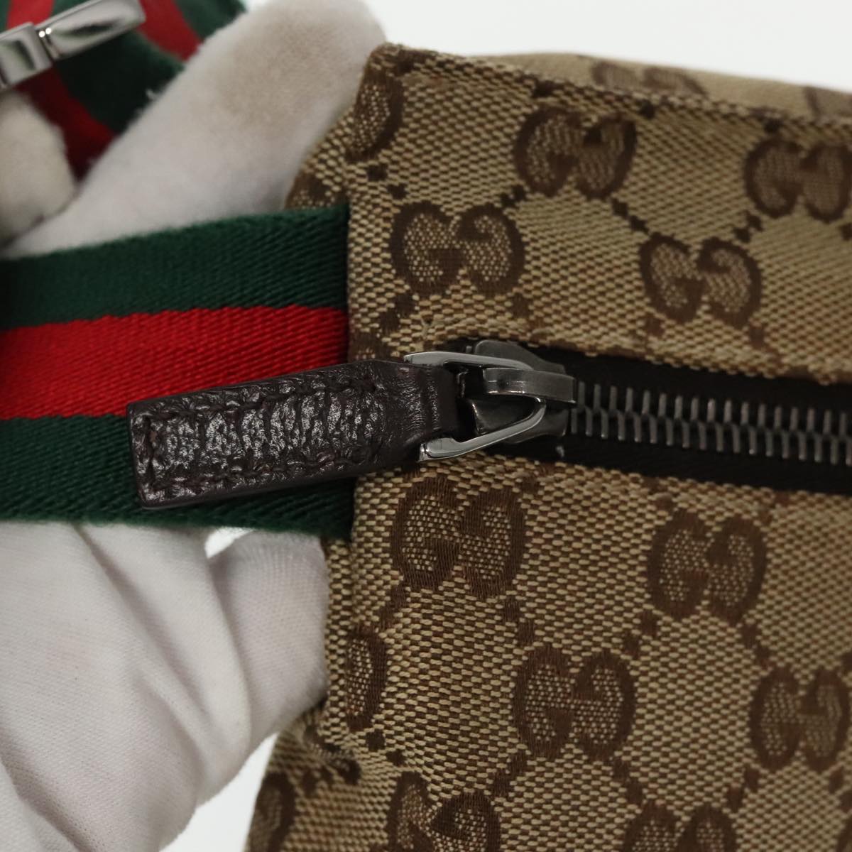 GUCCI GG Canvas Web Sherry Line Waist bag Beige Silver Red 28566 Auth am7060