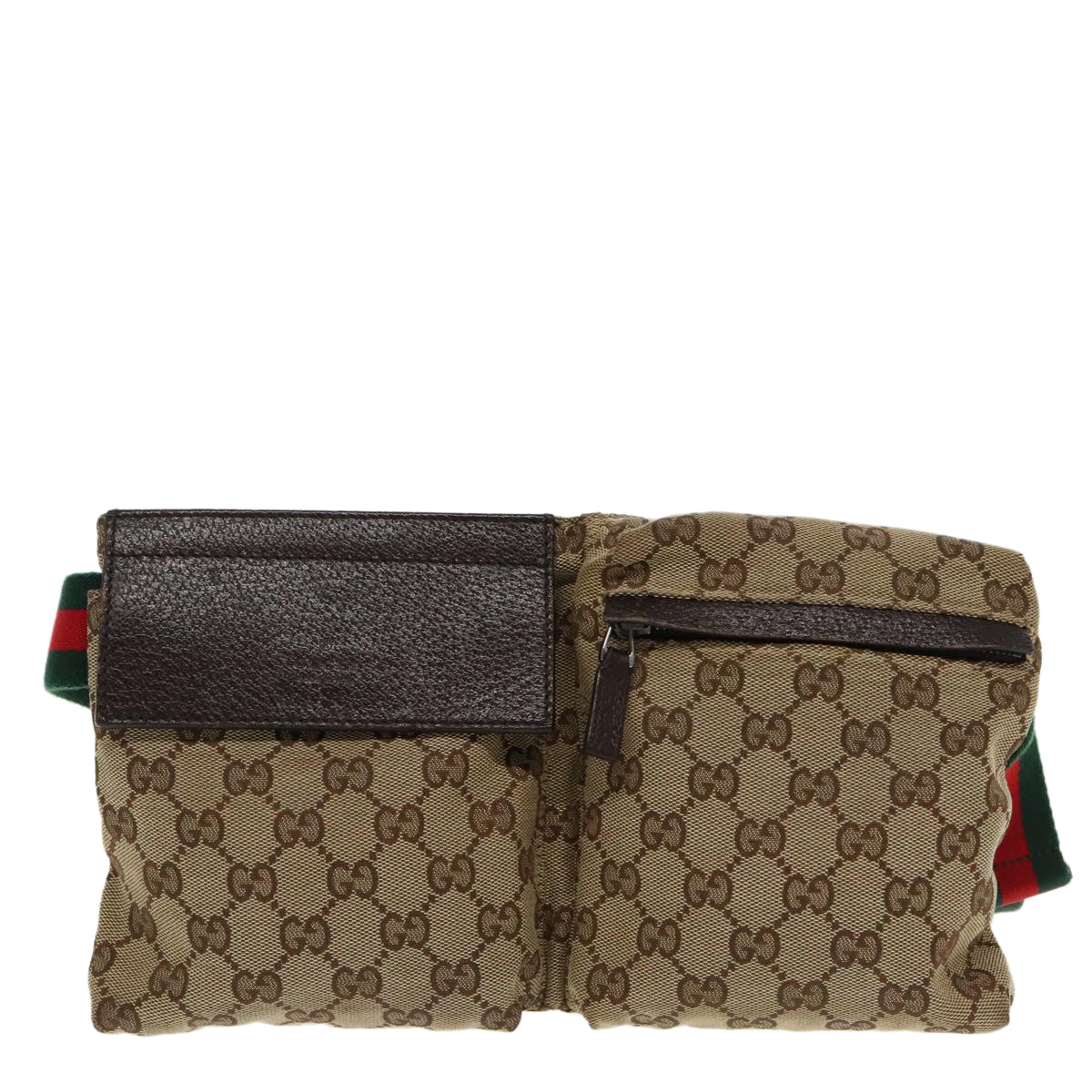 GUCCI GG Canvas Web Sherry Line Waist bag Beige Silver Red 28566 Auth am7060