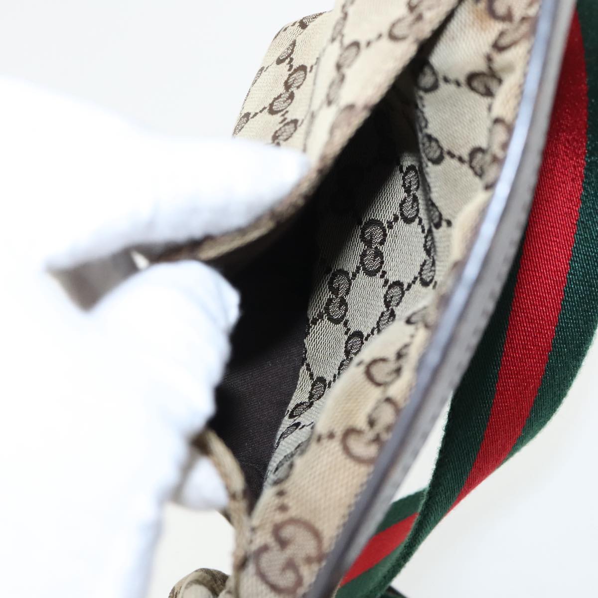 GUCCI GG Canvas Web Sherry Line Waist bag Beige Silver Red 28566 Auth am7060