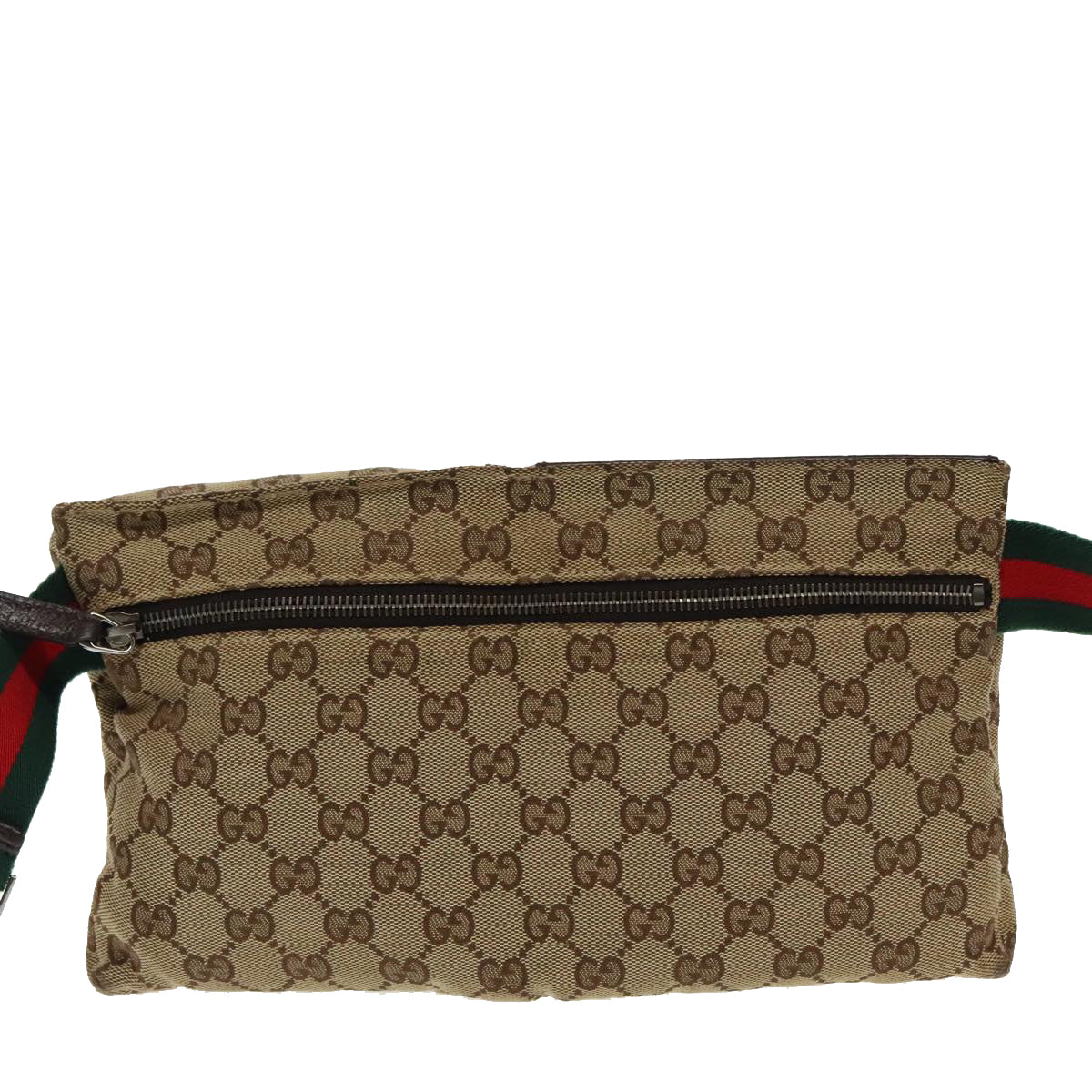 GUCCI GG Canvas Web Sherry Line Waist bag Beige Silver Red 28566 Auth am7060 - 0