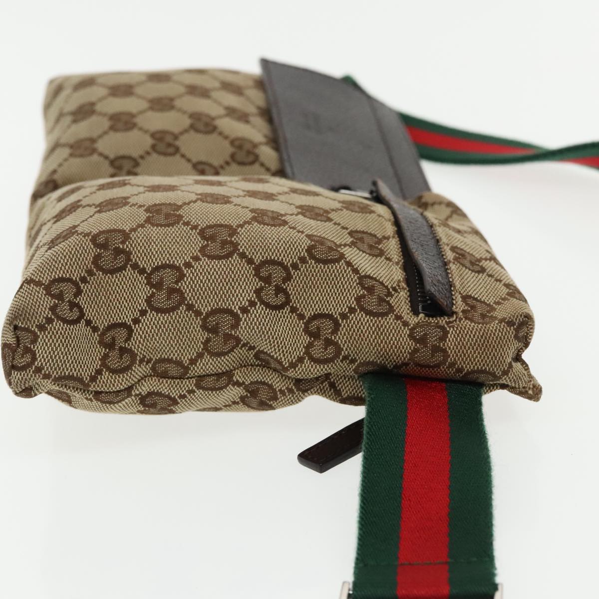 GUCCI GG Canvas Web Sherry Line Waist bag Beige Silver Red 28566 Auth am7060