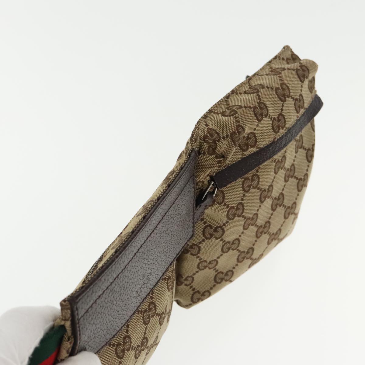 GUCCI GG Canvas Web Sherry Line Waist bag Beige Silver Red 28566 Auth am7060