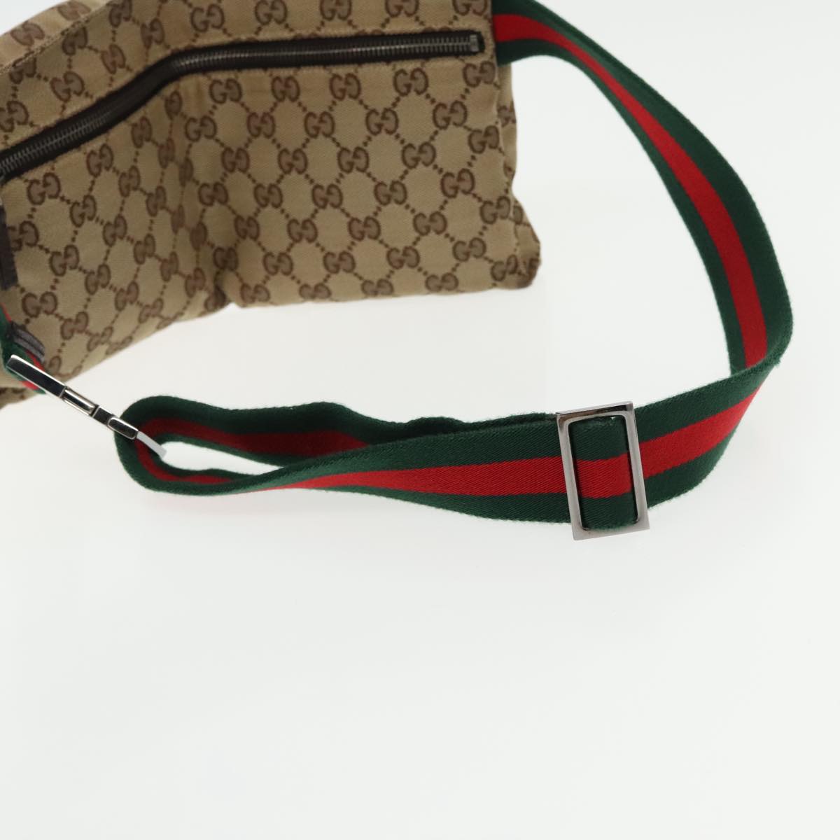 GUCCI GG Canvas Web Sherry Line Waist bag Beige Silver Red 28566 Auth am7060